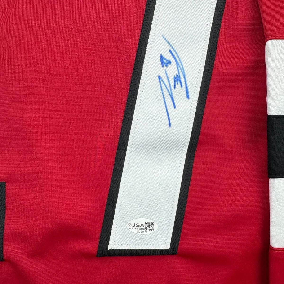 Framed Autographed/Signed Simon Nemec 35x39 New Jersey NJ Red Hockey Jersey JSA COA