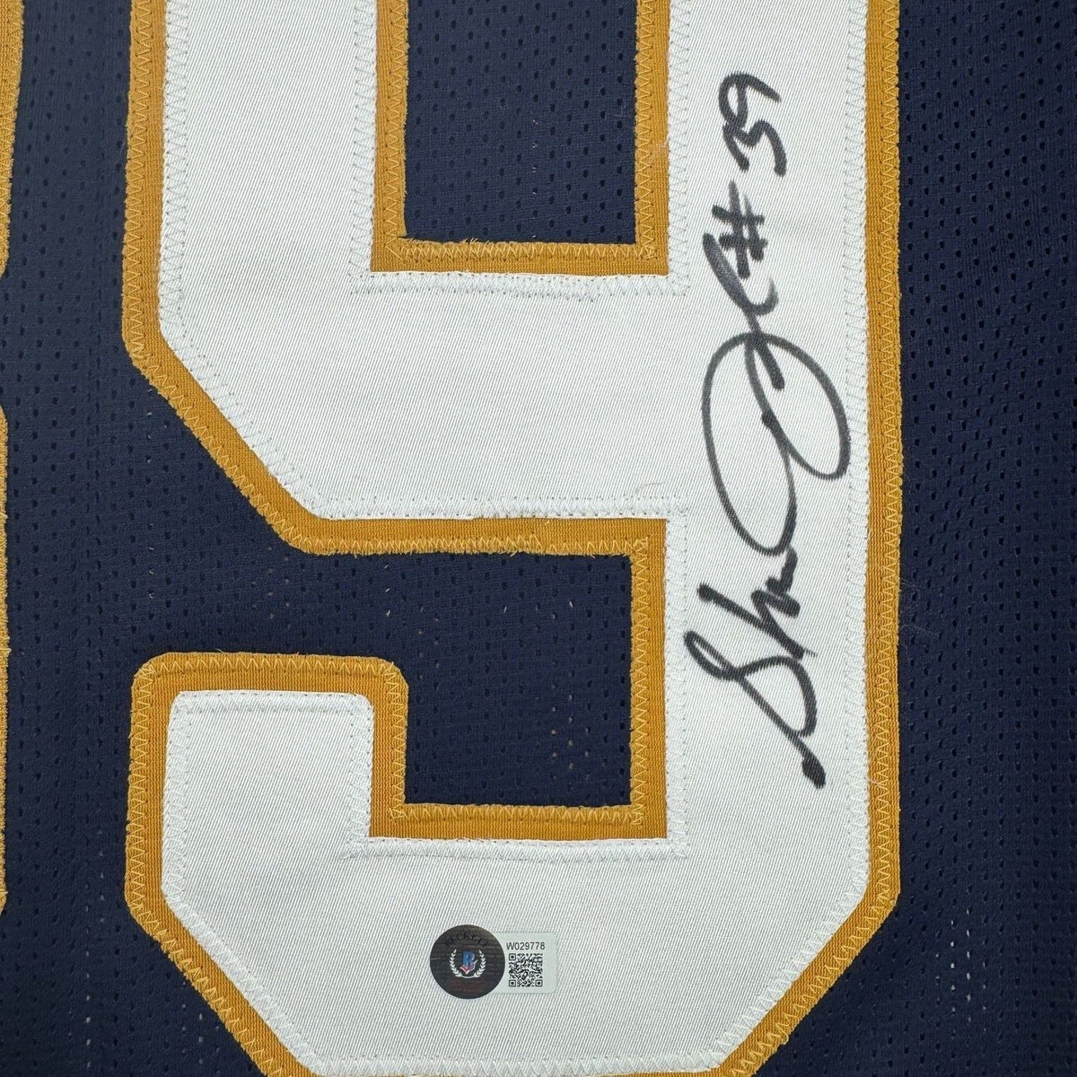 Framed Autographed/Signed Steven Jackson 35x39 St. Louis Dark Blue Football Jersey Beckett BAS COA