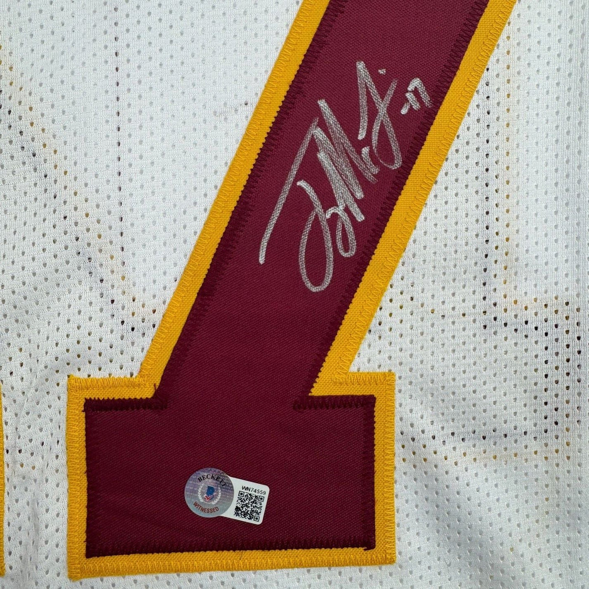 Framed Autographed/Signed Terry McLaurin 35x39 Washington White Retro Football Jersey Beckett BAS COA