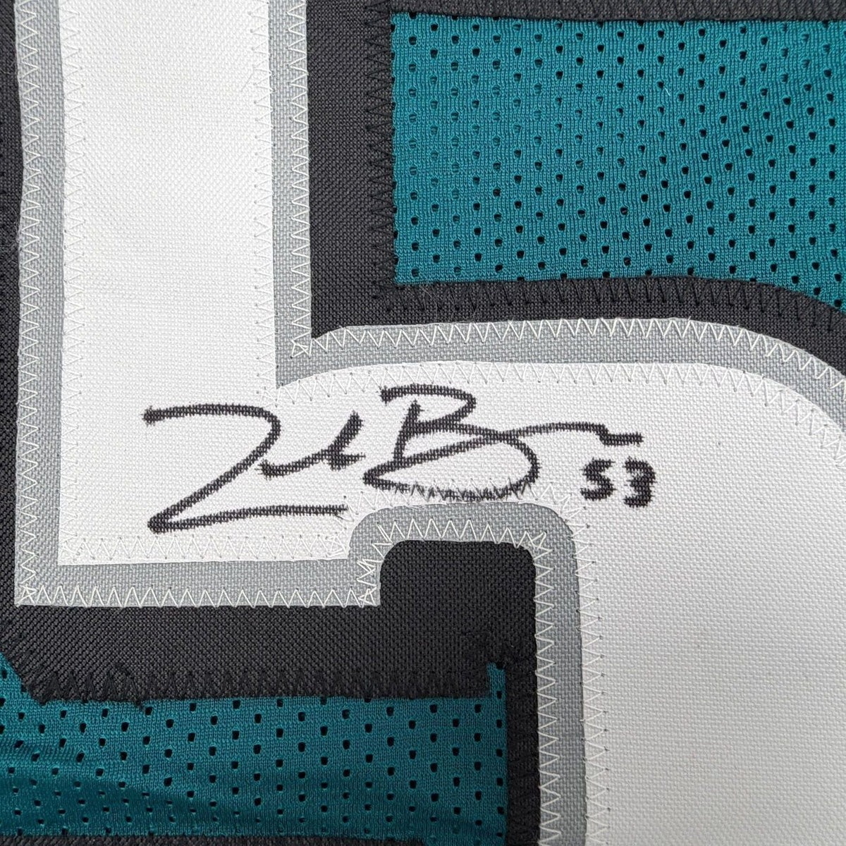 Framed Autographed/Signed Zack Baun 35x39 Philadelphia Green Football Jersey Beckett BAS COA