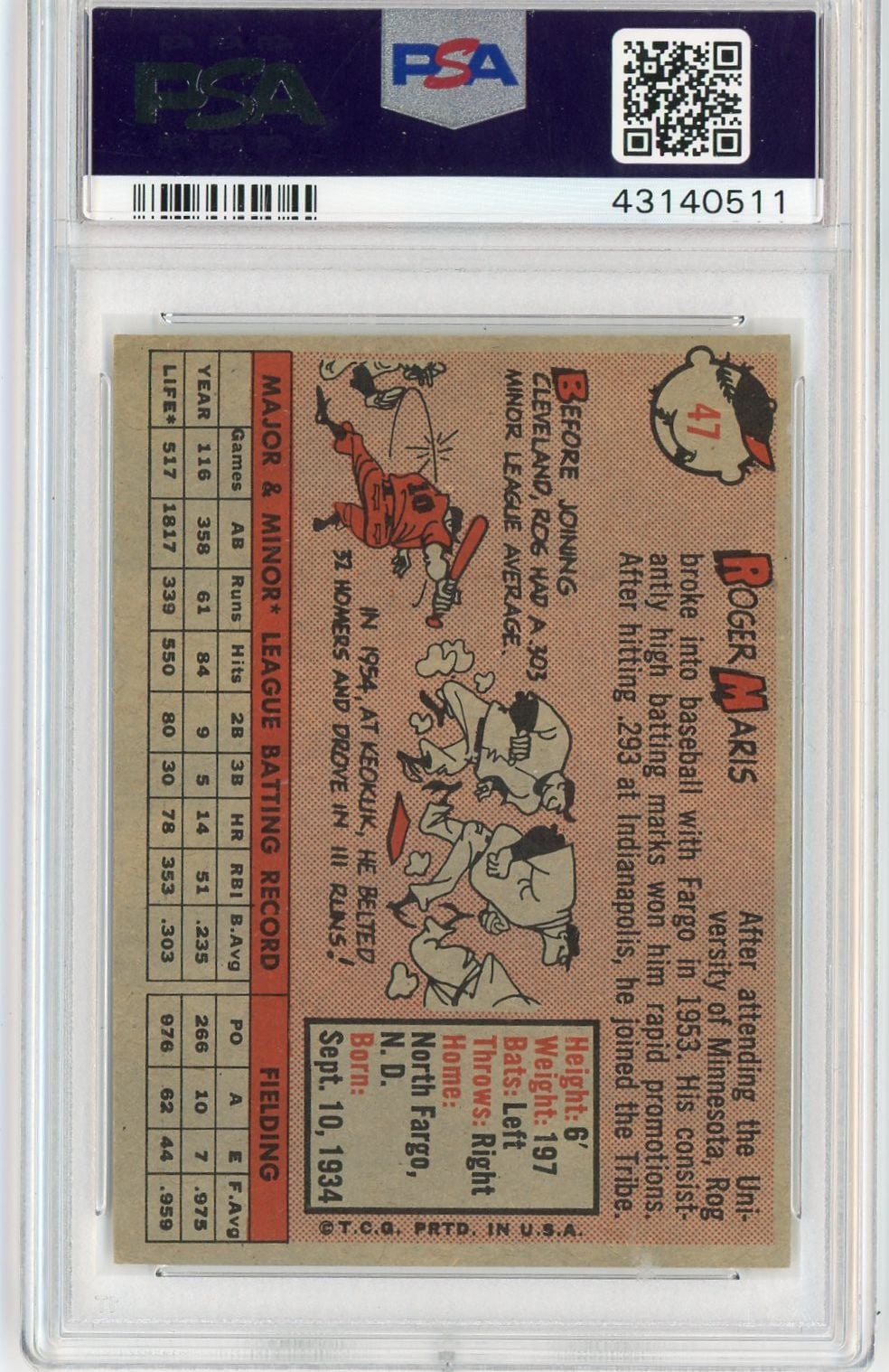 Graded 1958 Topps Roger Maris #47 Rookie RC Baseball Card PSA 6 EX-MT