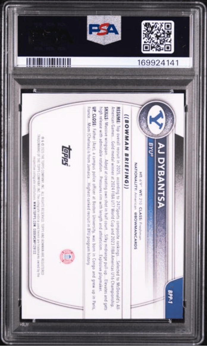 Graded 2025 Topps Bowman AJ Dybantsa #BPP1 Paper Prospects Rookie RC Basketball Card PSA 10 Gem Mint