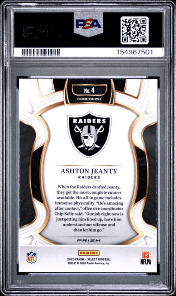 Graded 2025 Panini Select Ashton Jeanty #4 Black & Red Shock Rookie RC Football Card PSA 10 Gem Mint