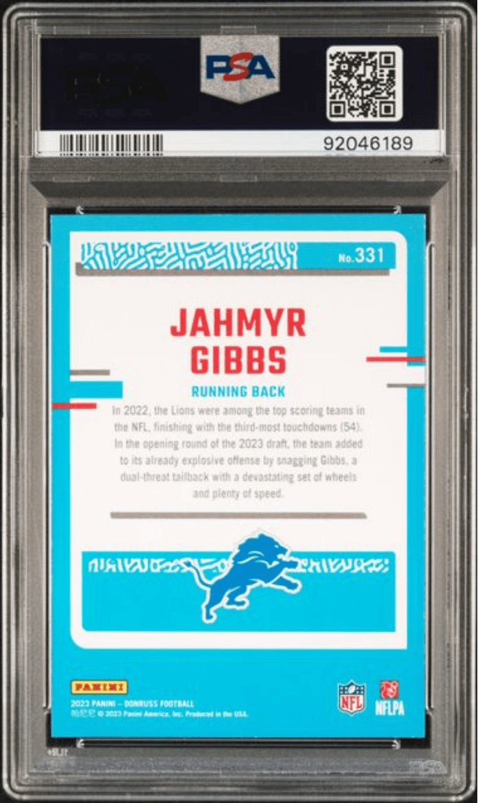 Graded 2023 Panini Donruss Jahmyr Gibbs #331 Press Proof Red Rookie RC Football Card PSA 10 Gem Mint