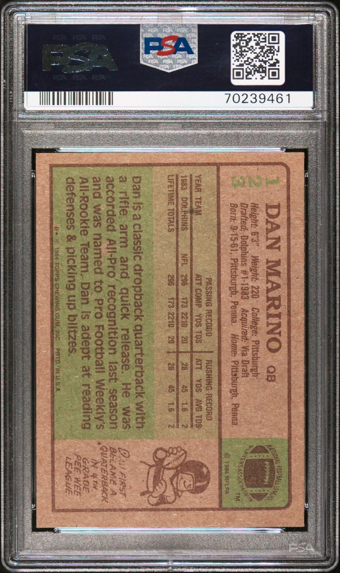Graded 1984 Topps Dan Marino #123 Rookie RC Football Card PSA 8 NM-MT