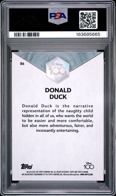 Graded 2023 Topps Chrome Disney 100 Donald Duck #86 Mickey and Friends Trading Card PSA 10 Gem Mint