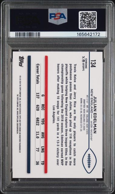 Graded 2024 Topps Sapphire Julian Edelman #134 Football Card PSA 10 Gem Mint