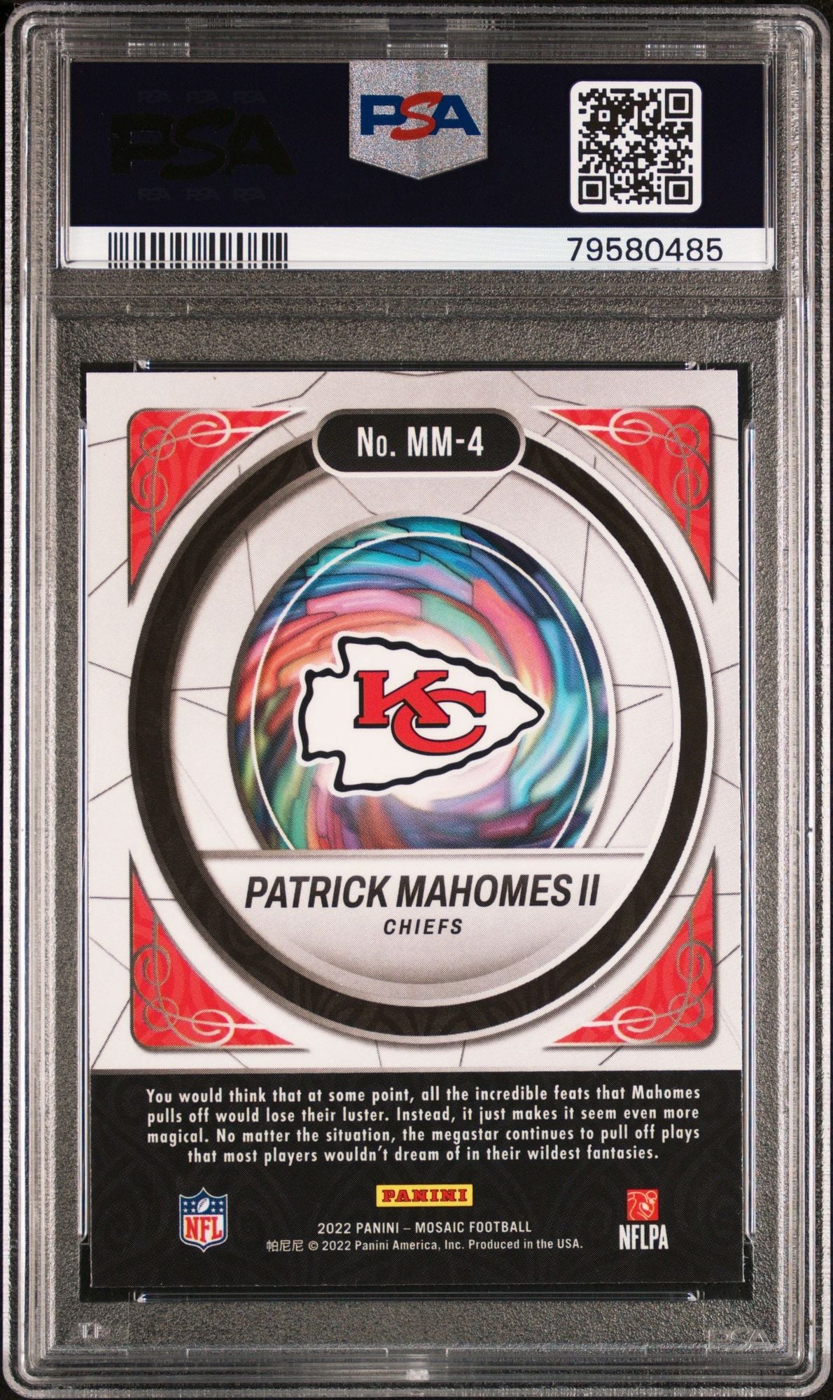 Graded 2022 Panini Mosaic Patrick Mahomes II #MM4 Men of Mastery Football Card PSA 10 Gem Mint