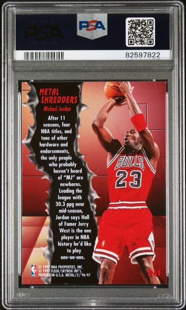 Graded 1996 Fleer Metal Michael Jordan #241 Metal Shredders Basketball Card PSA 7 NM