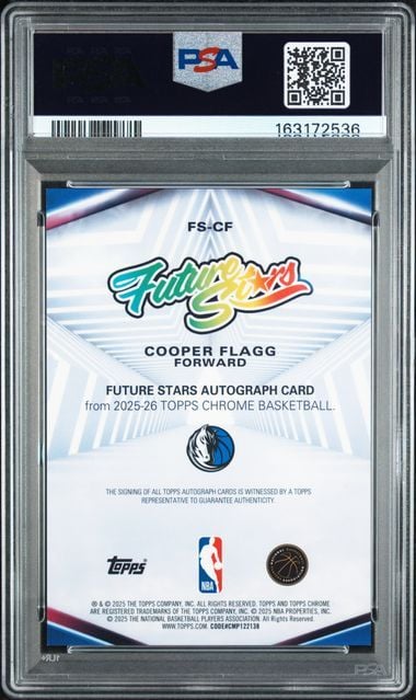 Graded 2025 Topps Chrome Cooper Flagg #FS-CF Future Stars Autograph Rookie RC Basketball Card PSA 9 Mint PSA 10 Auto Gem Mint
