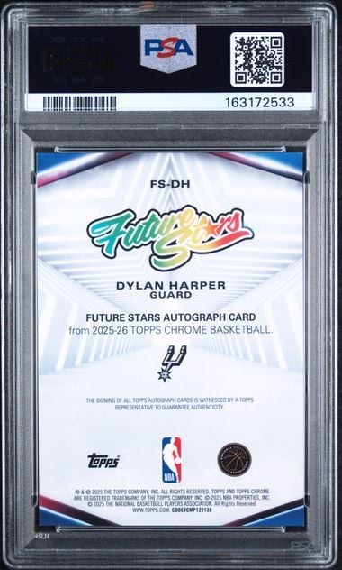 Graded 2025 Topps Chrome Dylan Harper #FS-DH Future Stars Green Refractor /99 Auto Rookie RC Basketball Card PSA 9 Mint