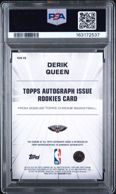 Graded 2025 Topps Chrome Derik Queen #TAIR-DQ Autograph Issue Rookies Rookie RC Basketball Card PSA 10 Gem Mint