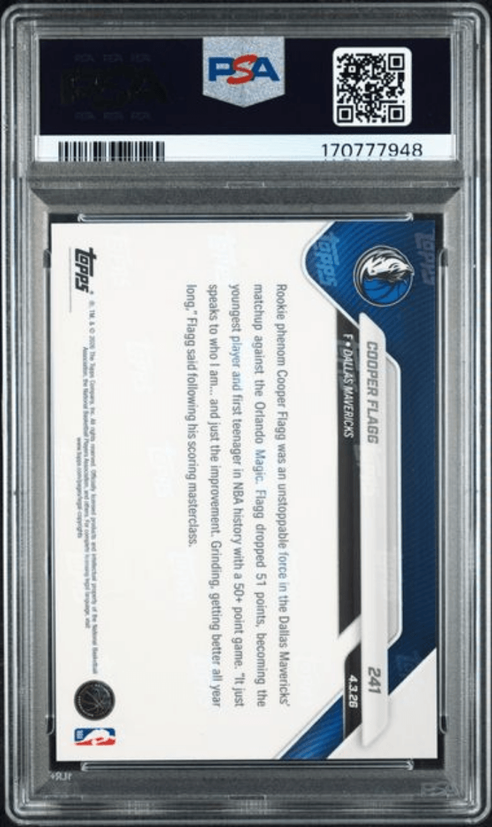 Graded 2025 Topps Now Cooper Flagg #241 Rookie RC Basketball Card PSA 10 Gem Mint