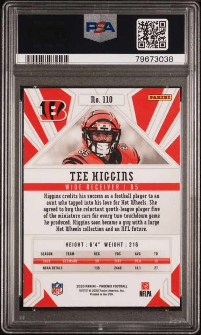 Graded 2020 Panini Phoenix Tee Higgins #110 Fire Burst Rookie RC Football Card PSA 10 Gem Mint