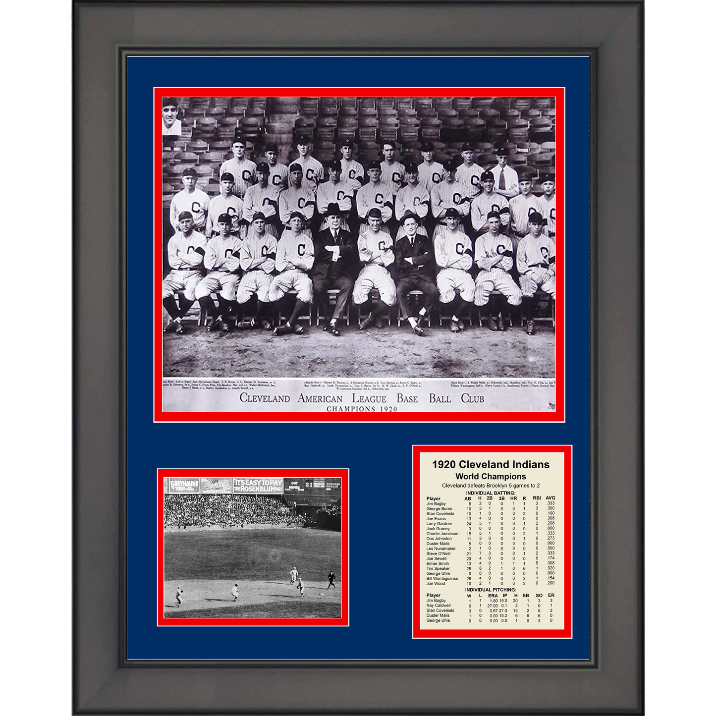Framed Cleveland Guardians 1920 World Series Champions 11"x14" Baseball Three Photo Collage