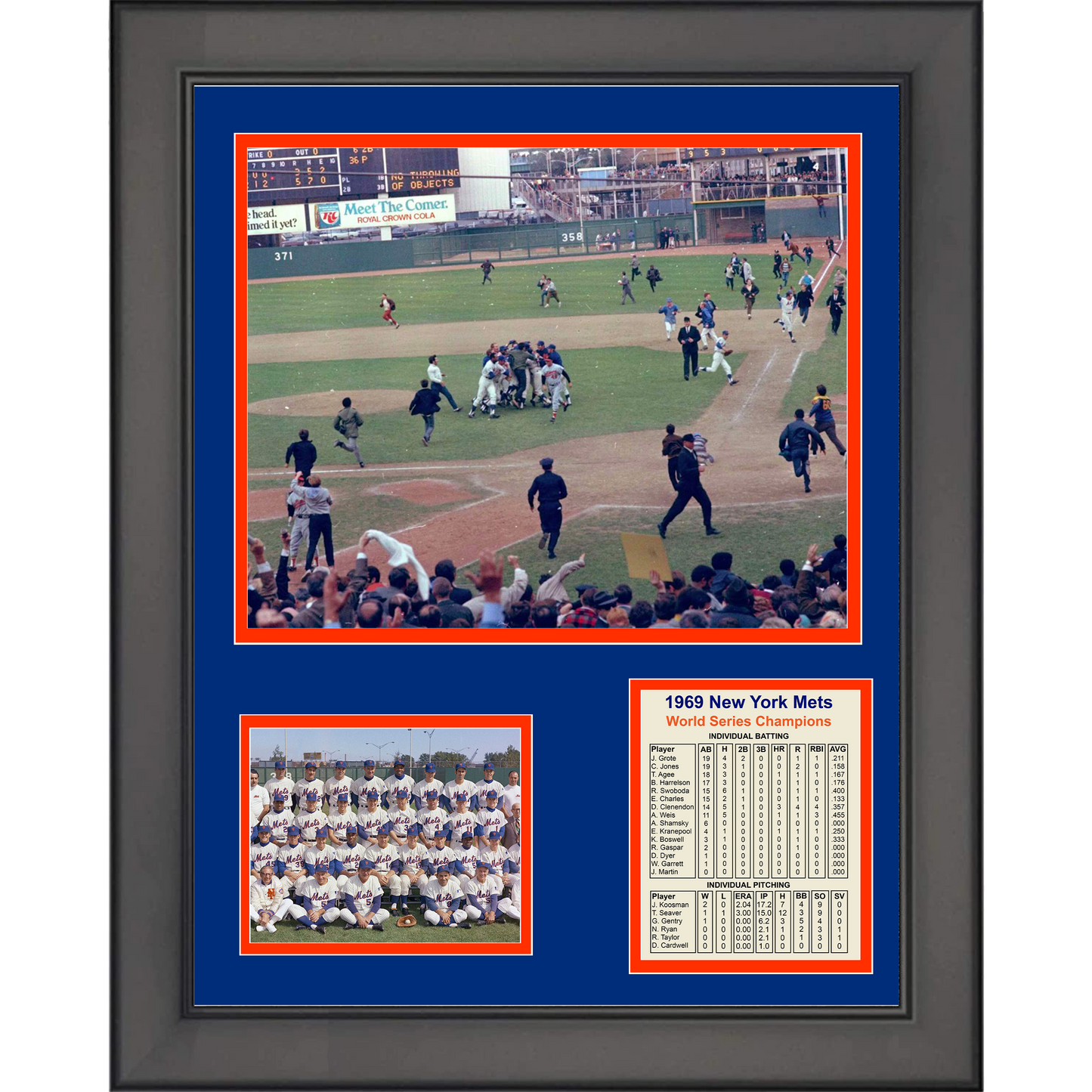 Framed New York Mets 1969 World Series Champions Celebration 11"x14"Baseball Three Photo Collage