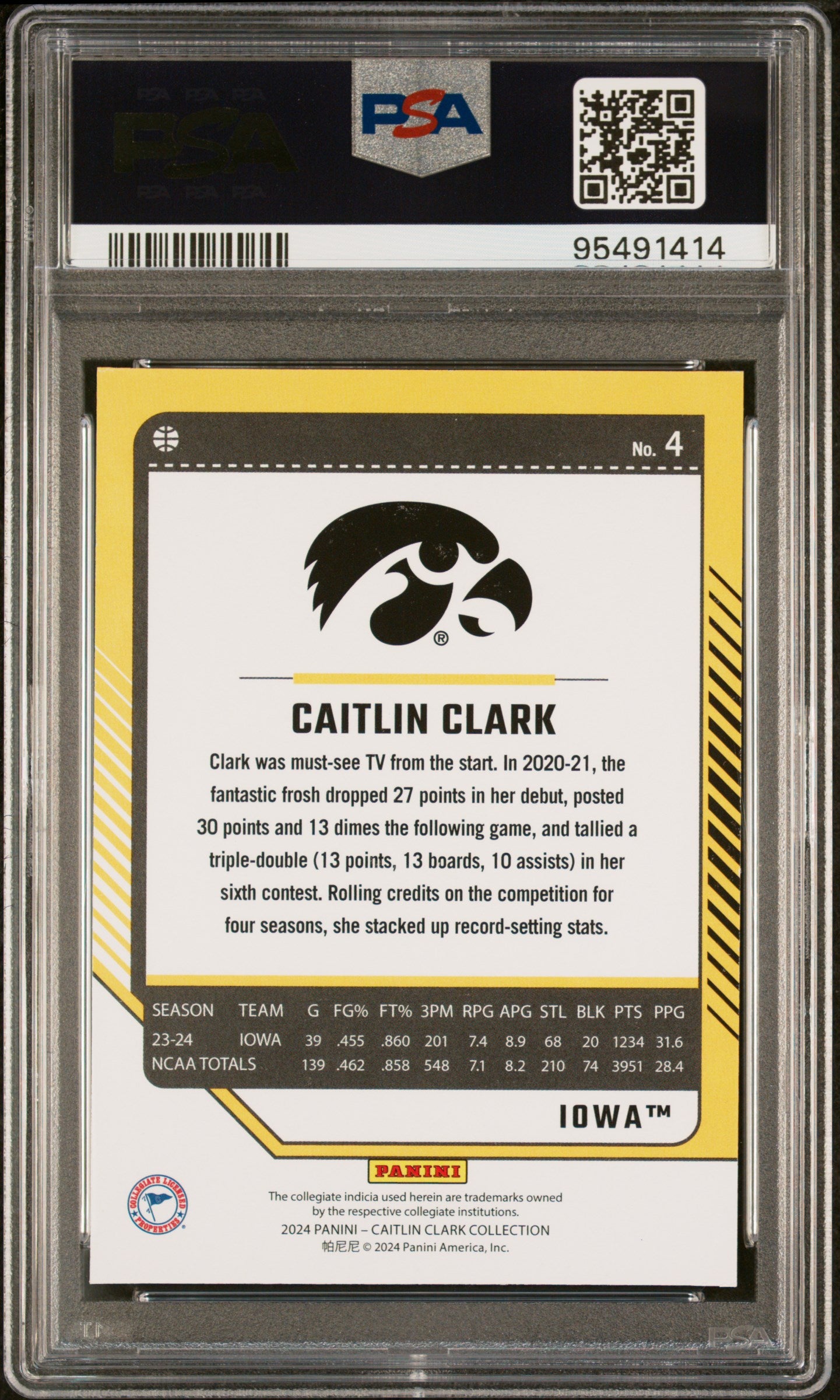 Graded 2024 Panini Caitlin Clark Collection Caitlin Clark #4 Donruss Rookie RC Basketball Card PSA 9 Mint