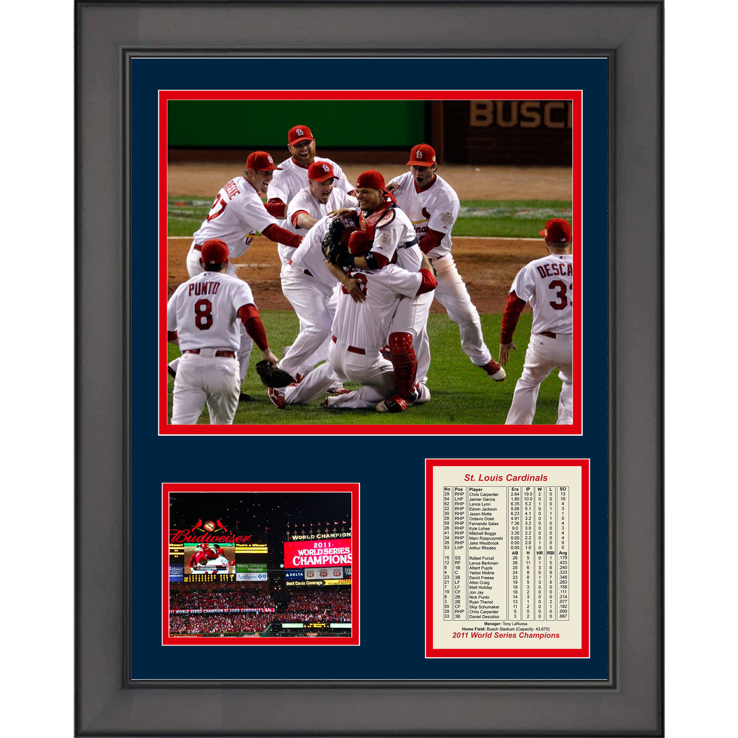 Framed St. Louis Cardinals 2011 World Series Champions 11"x14"Baseball Three Photo Collage