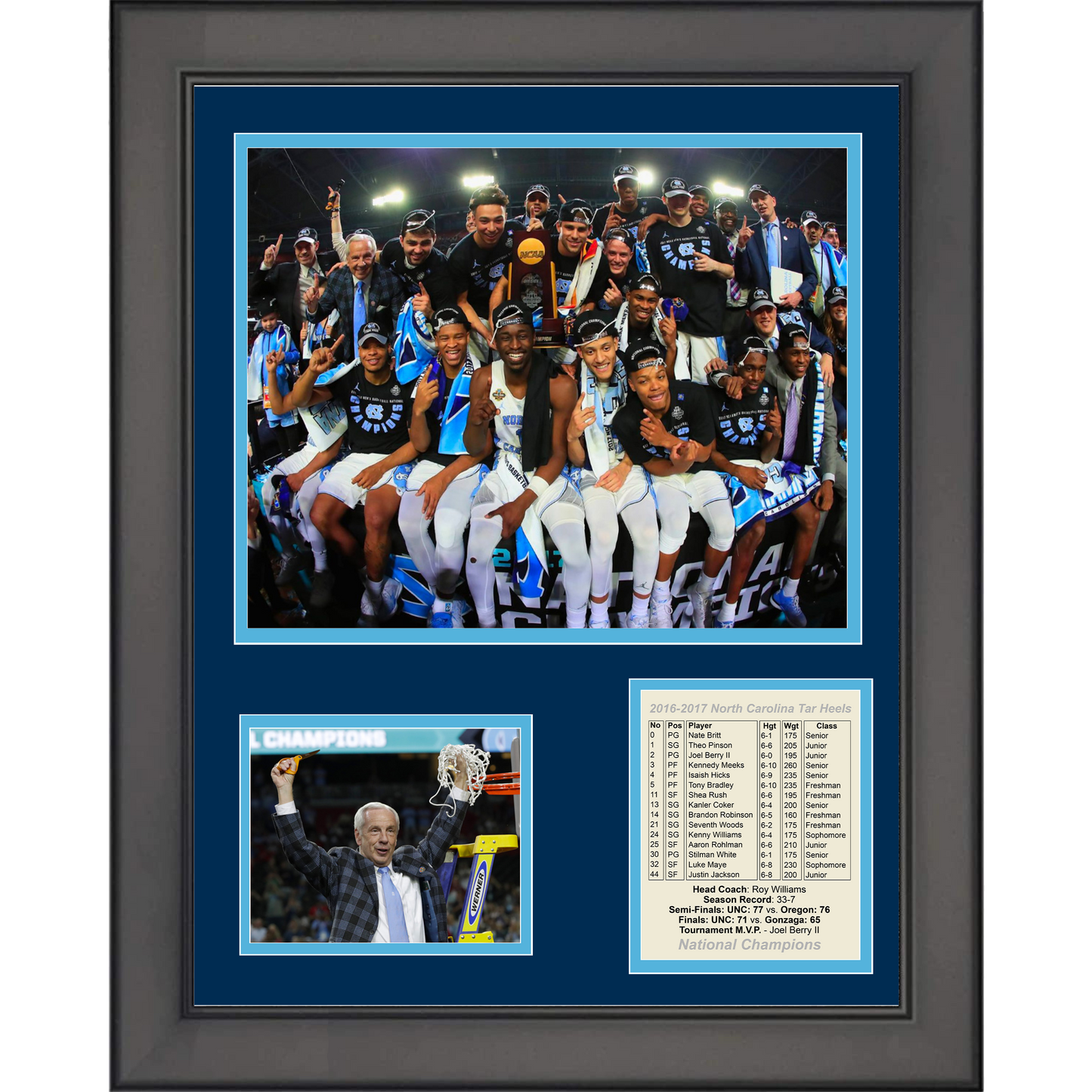 Framed UNC 2016-2017 NCAA Tournament Champions College Basketball Podium 11"x14" Three Photo Collage