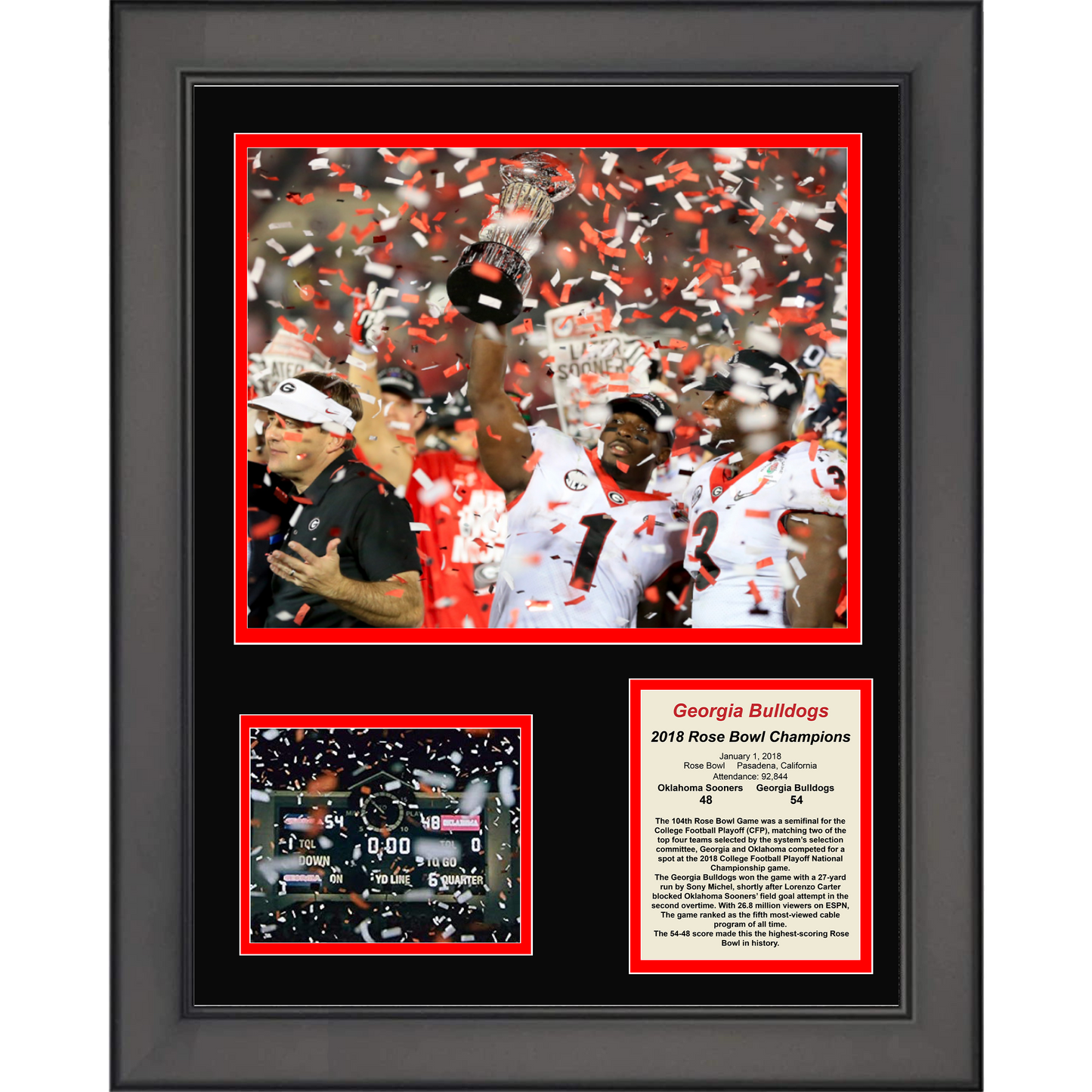 Framed Georgia Bulldogs 2018 Rose Bowl Champions College Football 11"x14" Three Photo Collage