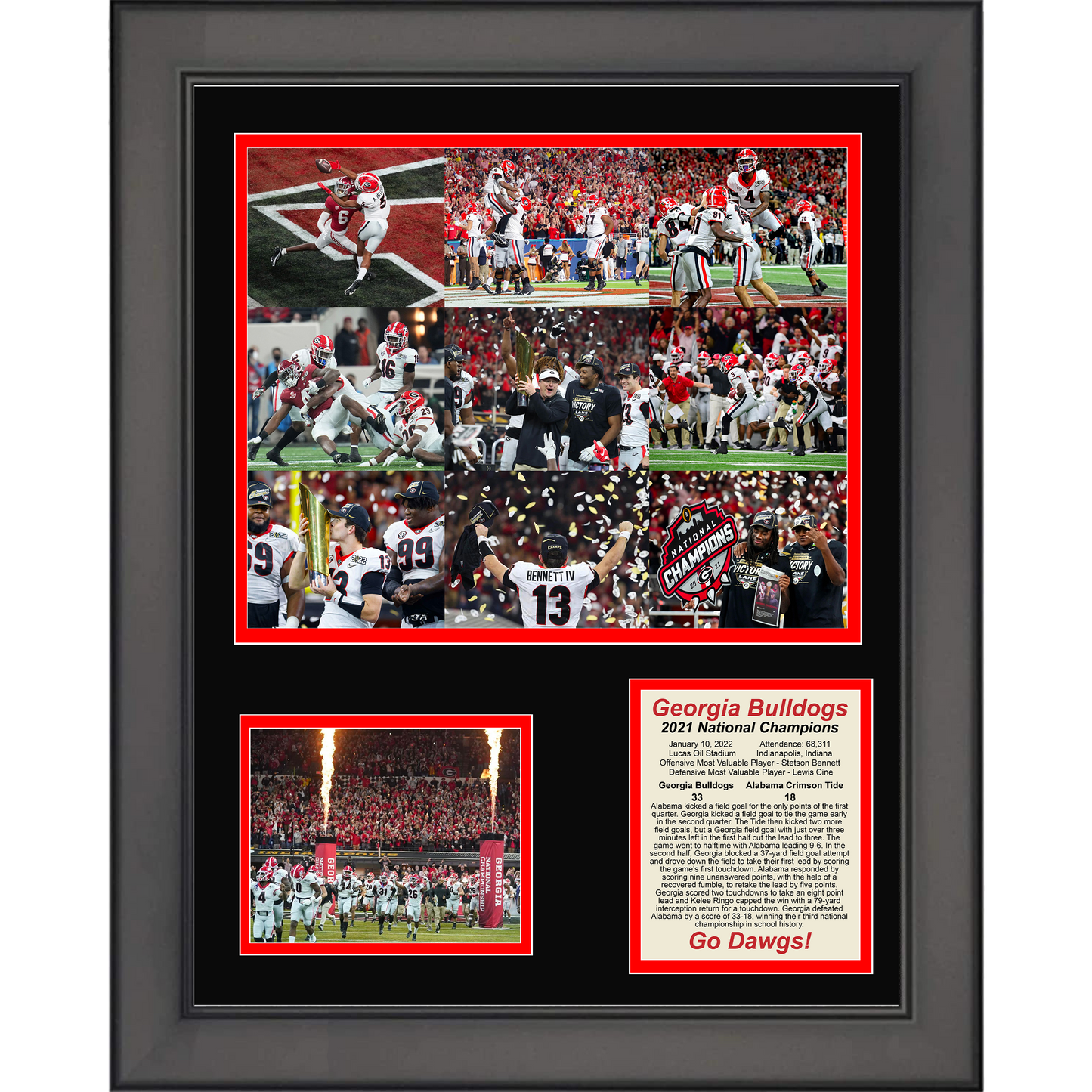 Framed Georgia Bulldogs 2021 National Championship Stetson Bennett MVP College Football 11"x14" Three Photo Collage