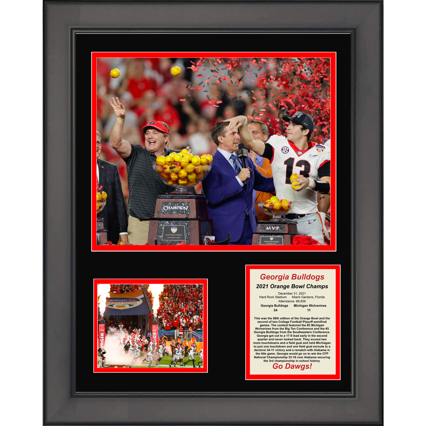 Framed Georgia Bulldogs 2021 Orange Bowl Champions College Football 11"x14" Three Photo Collage