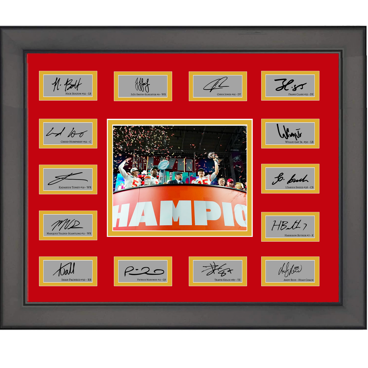 Framed Kansas City Chiefs NFL Super Bowl LVII Champions Team Facsimile Laser Engraved Signature Auto Collage 20x25 Football Photo