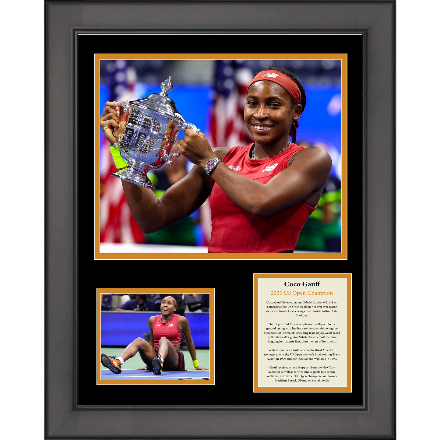 Framed Coco Gauff 2023 US Open Champion Tennis 11"x14" Three Photo Collage