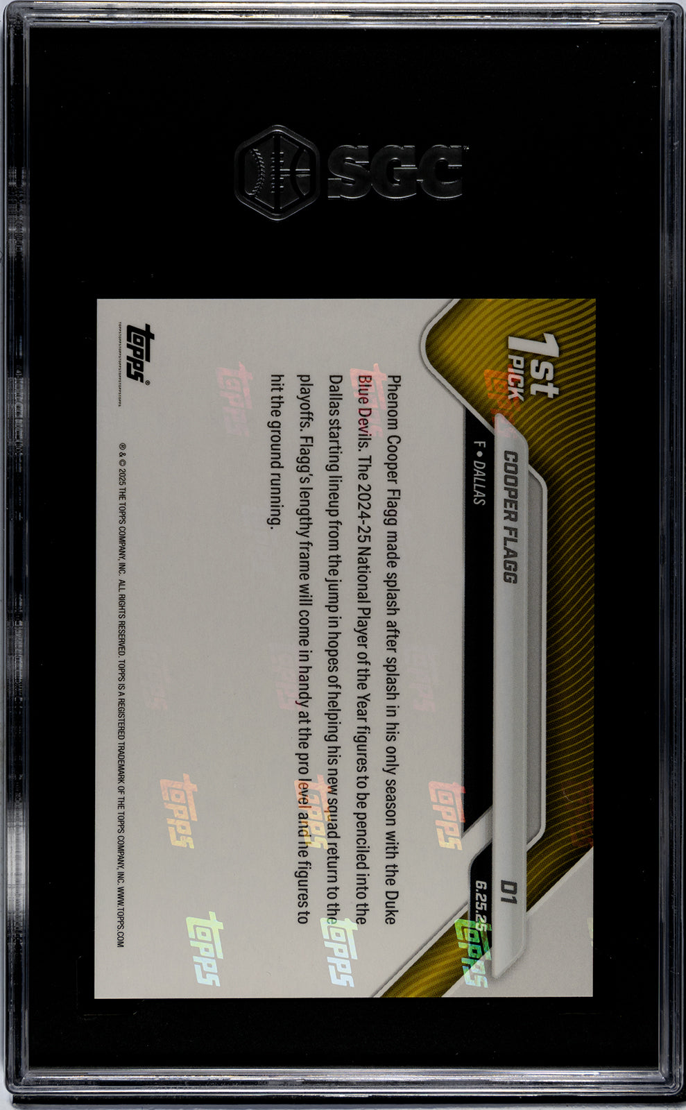Graded 2025 Topps Now Cooper Flagg #D1 Draft Rookie RC Basketball Card SGC 9.5 Mint+