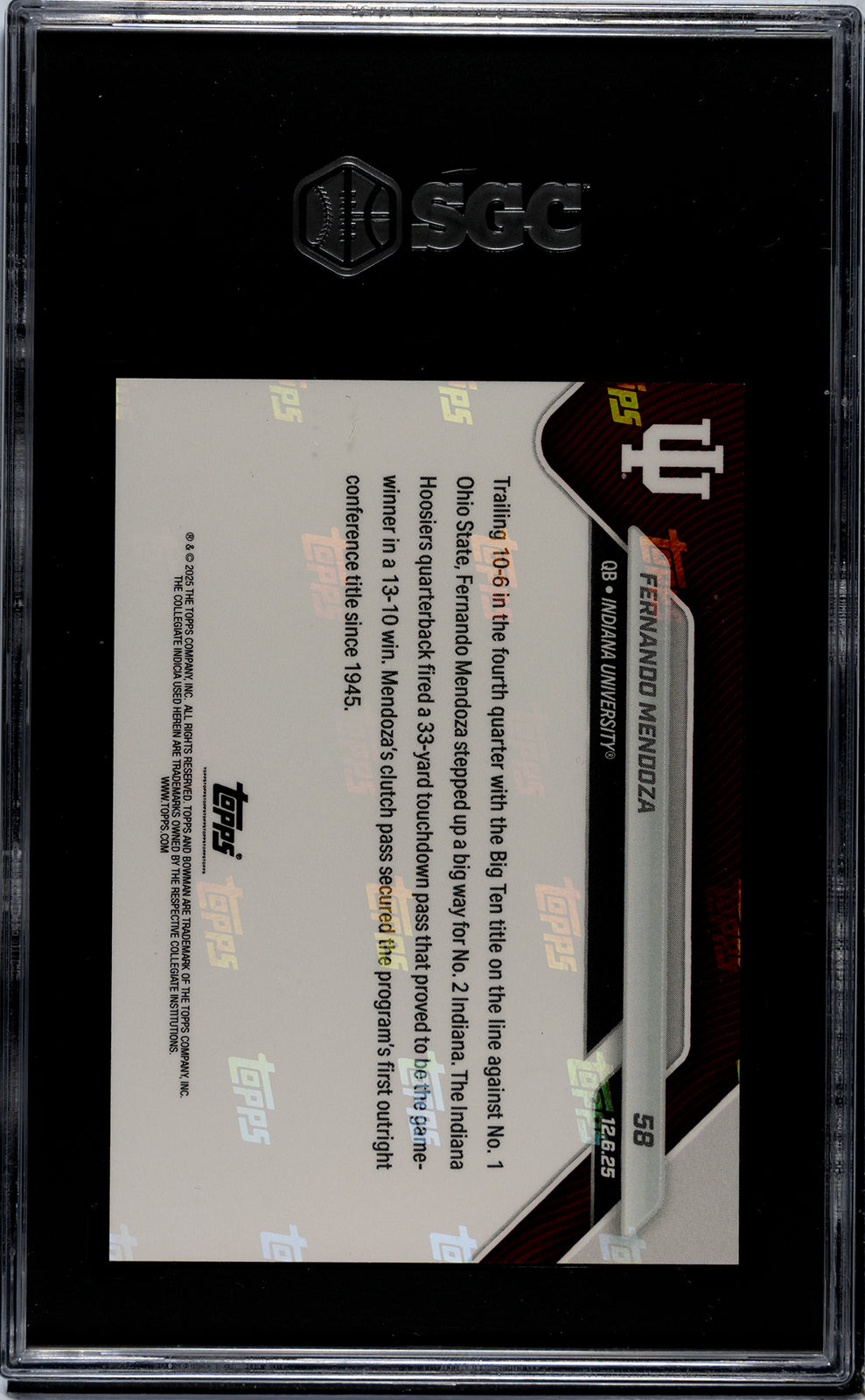 Graded 2025 Topps Bowman U Now Fernando Mendoza #58 Rookie RC Football Card SGC 9 Mint