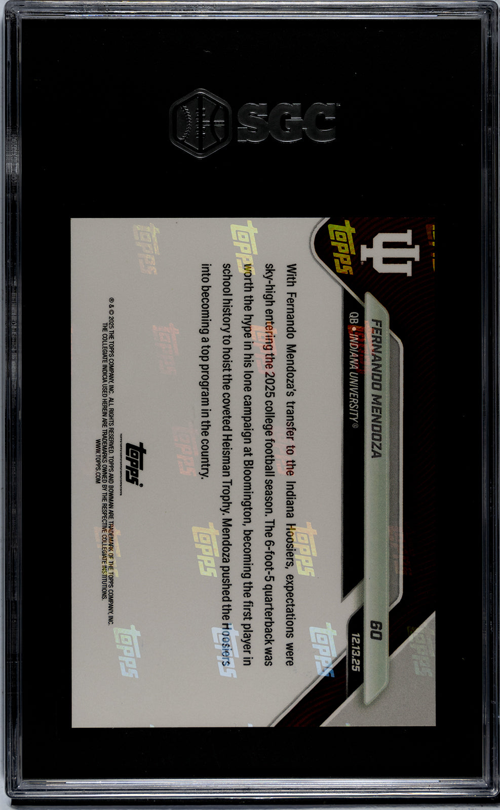 Graded 2025 Topps Bowman U Now Fernando Mendoza #60 Rookie RC Football Card SGC 9 Mint
