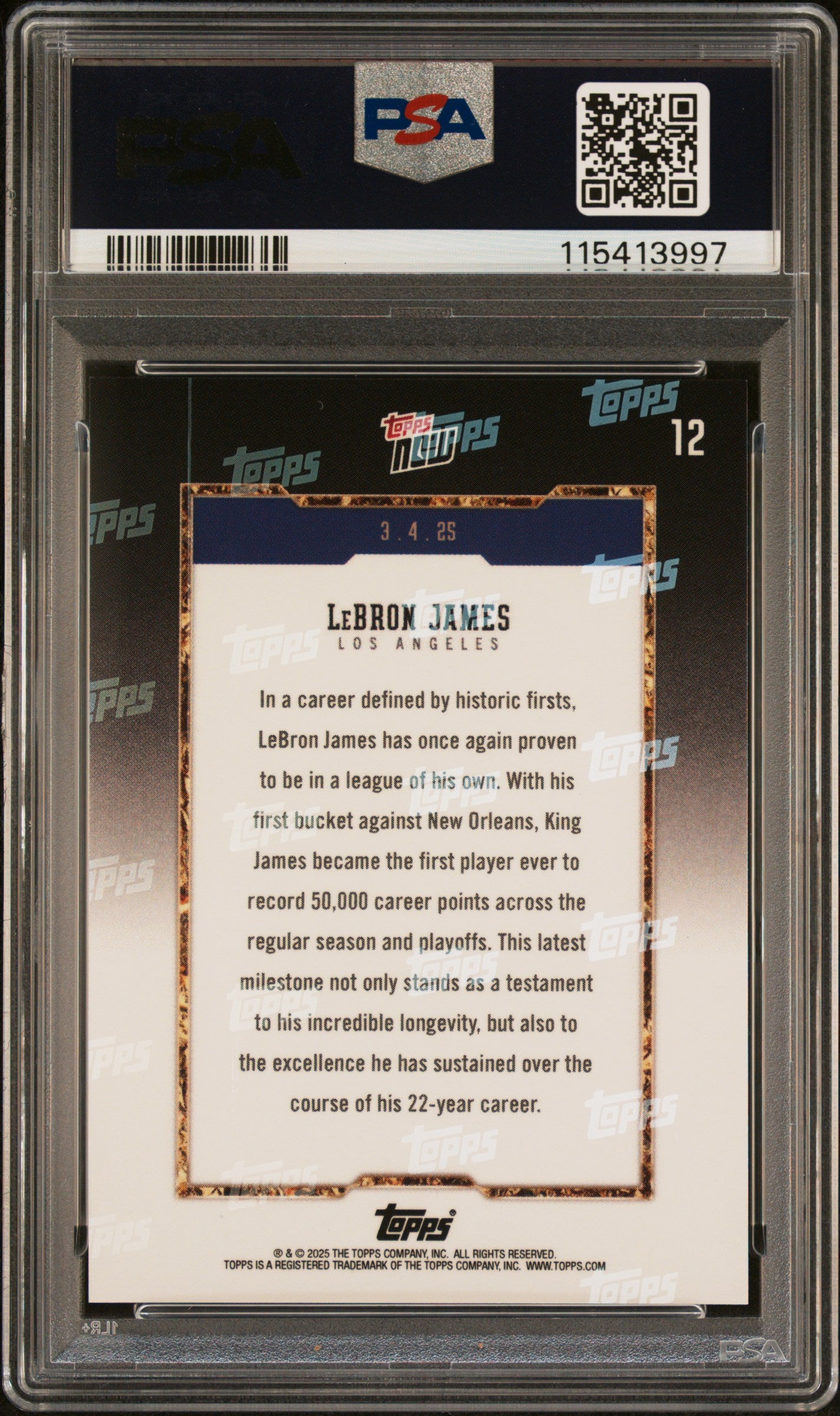 Graded 2024 Topps Now LeBron James #12 Basketball Card PSA 9 Mint