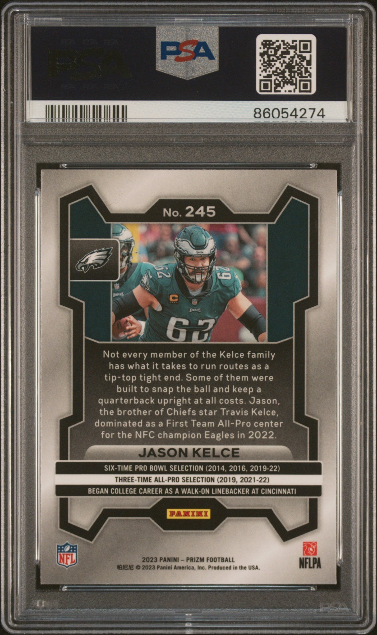 Graded 2023 Panini Prizm Jason Kelce #245 Football Card PSA 10 Gem Mint
