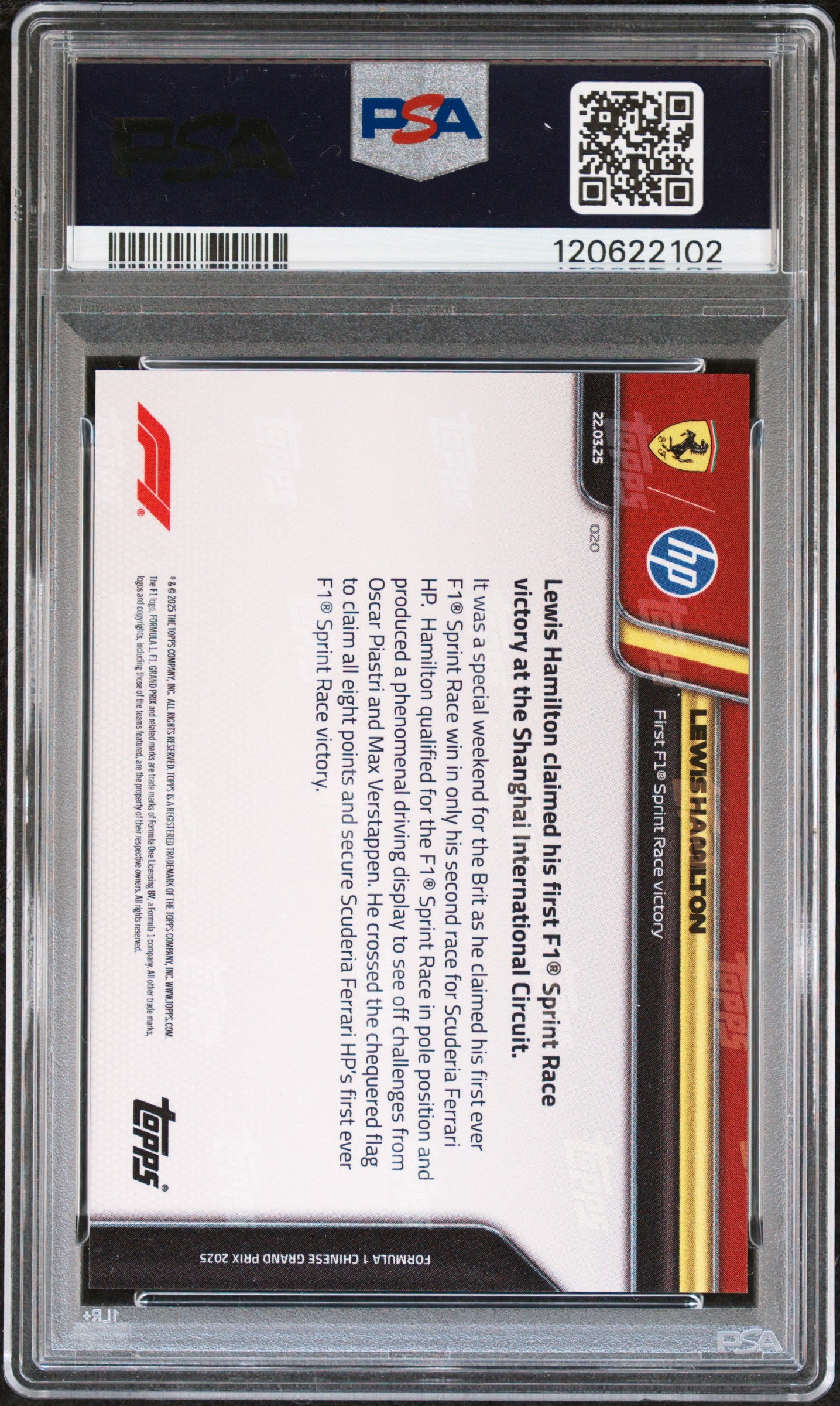 Graded 2025 Topps Now Formula 1 Lewis Hamilton #20 Racing Card PSA 10 Gem Mint