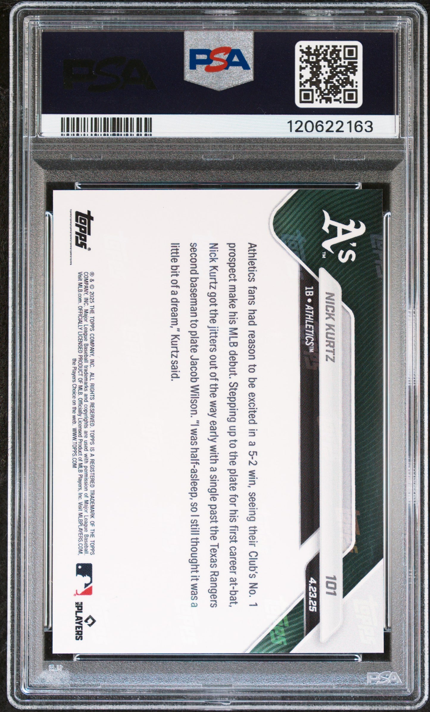 Graded 2025 Topps Now Nick Kurtz #101 Rookie RC Baseball Card PSA 8 Near Mint