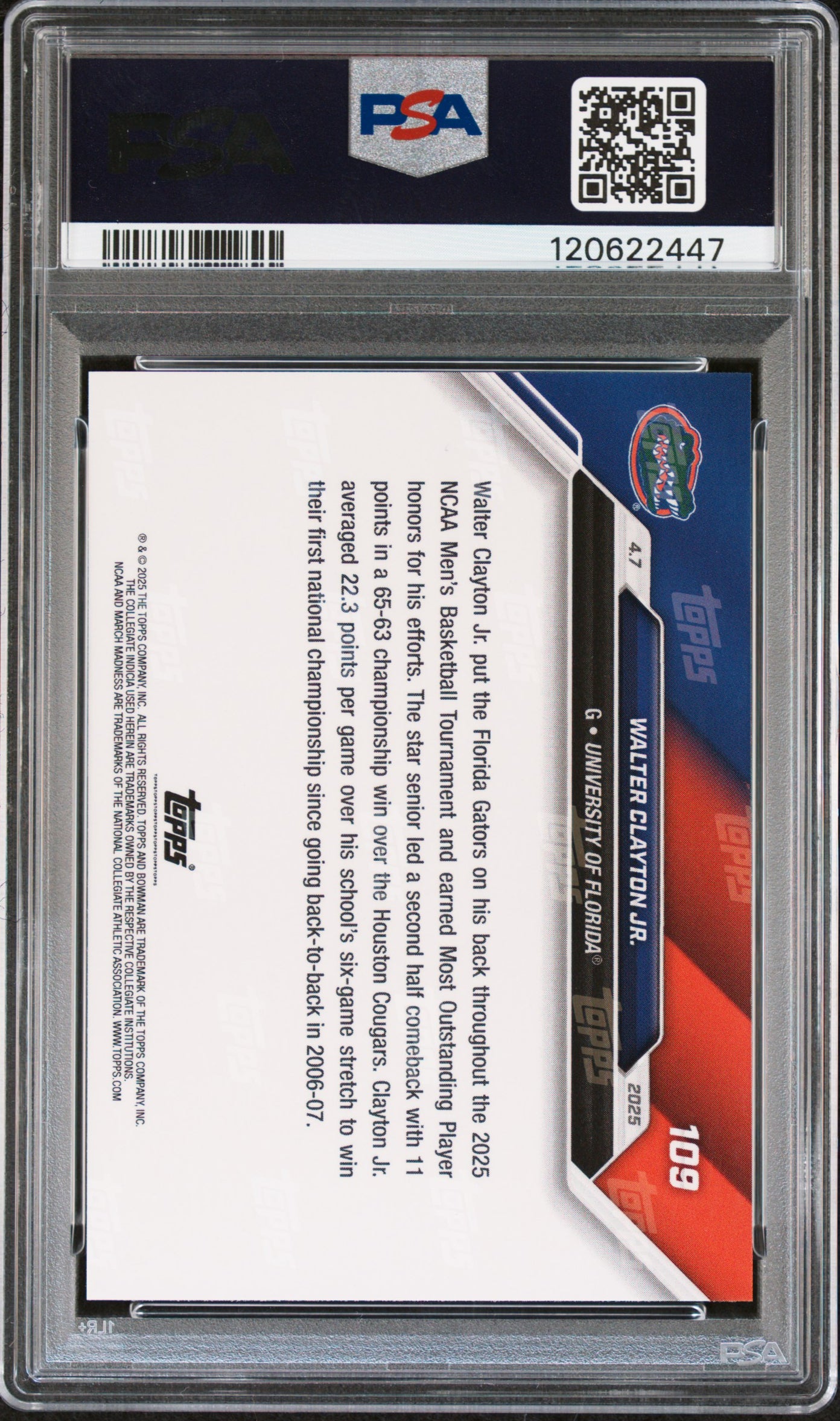 Graded 2024 Topps Bowman U Now Walter Clayton Jr. #109 Blue /49 Rookie RC Basketball Card PSA 9 Mint
