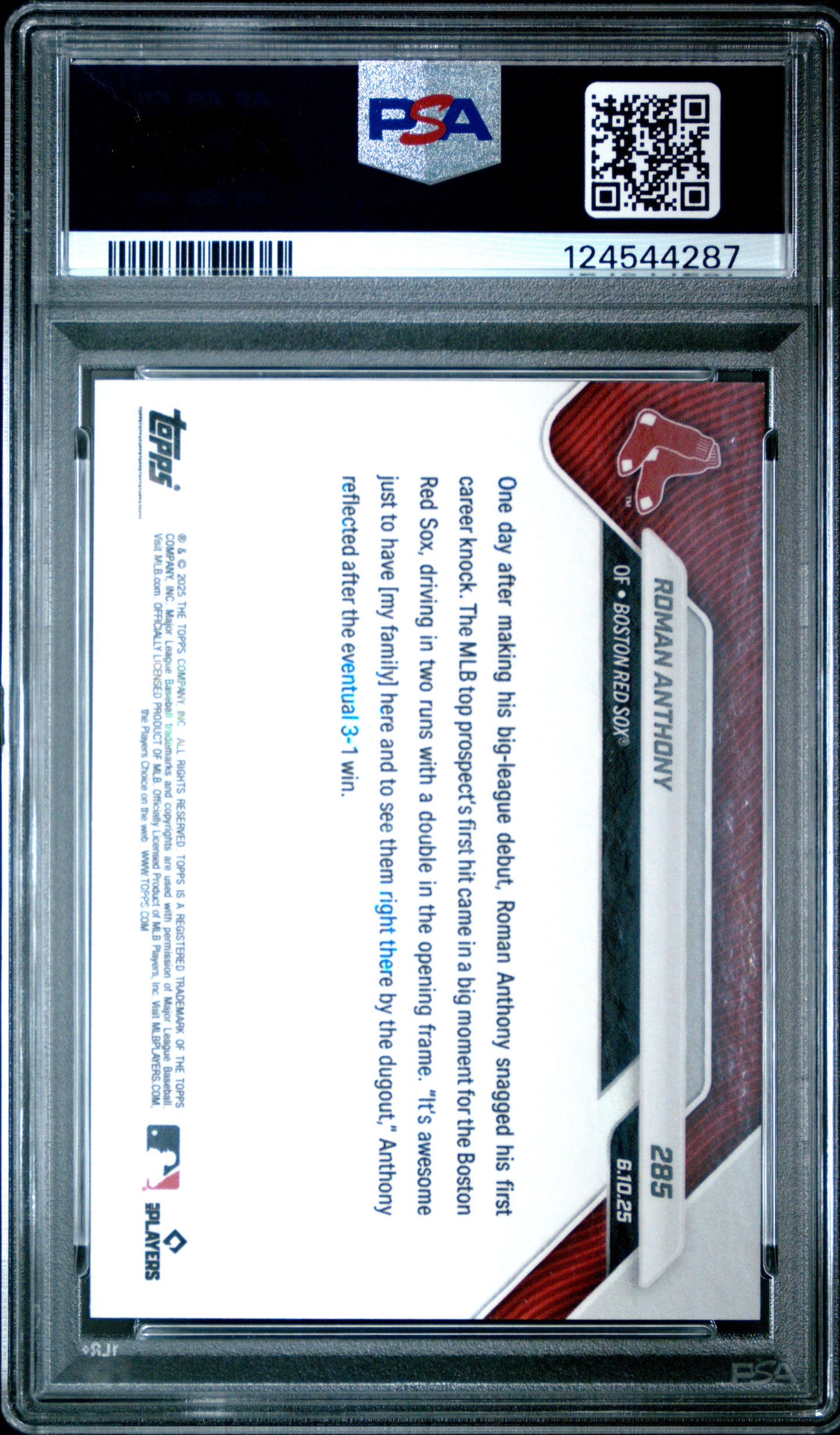Graded 2025 Topps Now Roman Anthony #285 Red Foil /5 Rookie RC Baseball Card PSA 9 Mint