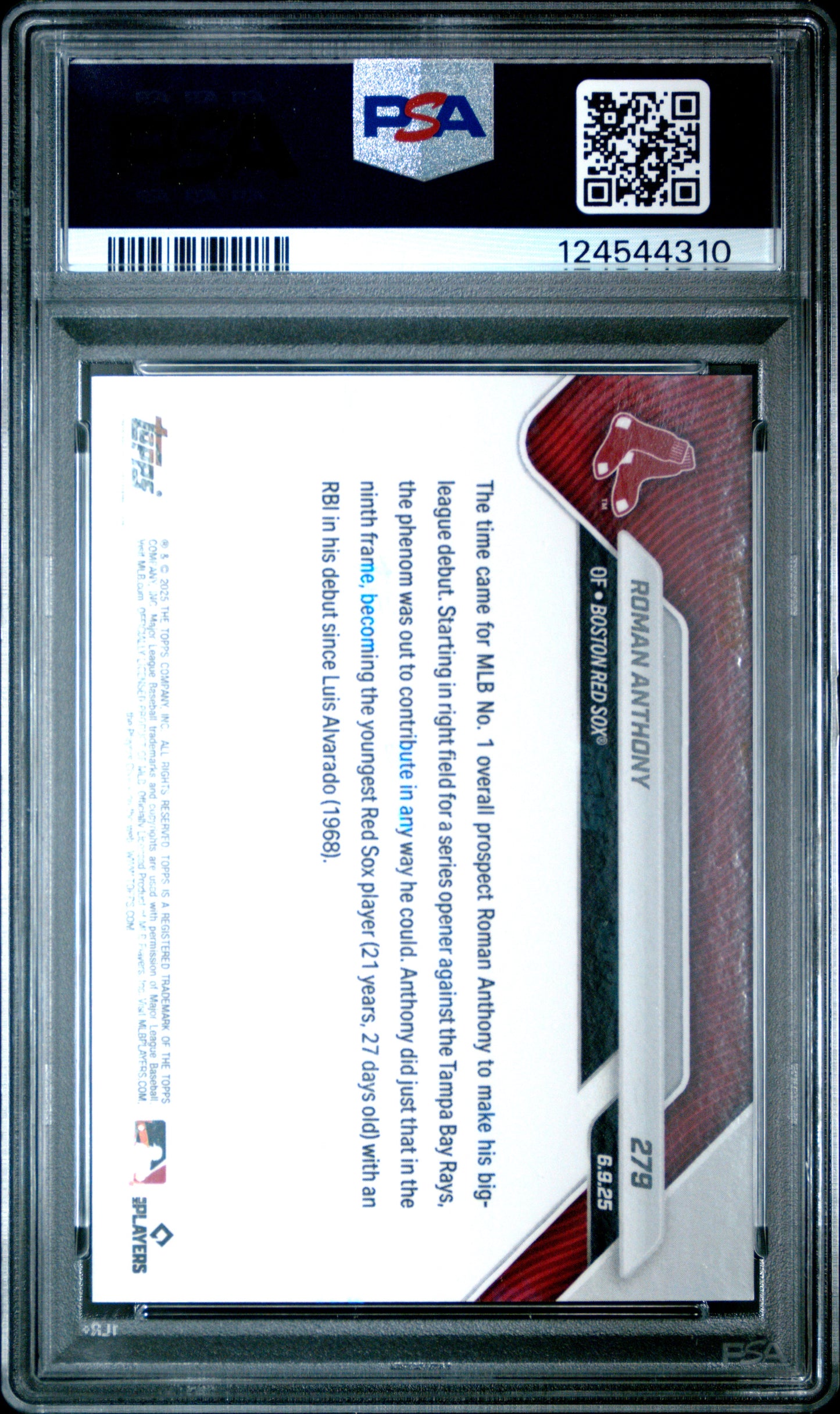 Graded 2025 Topps Now Roman Anthony #279 Rookie RC Baseball Card PSA 9 Mint