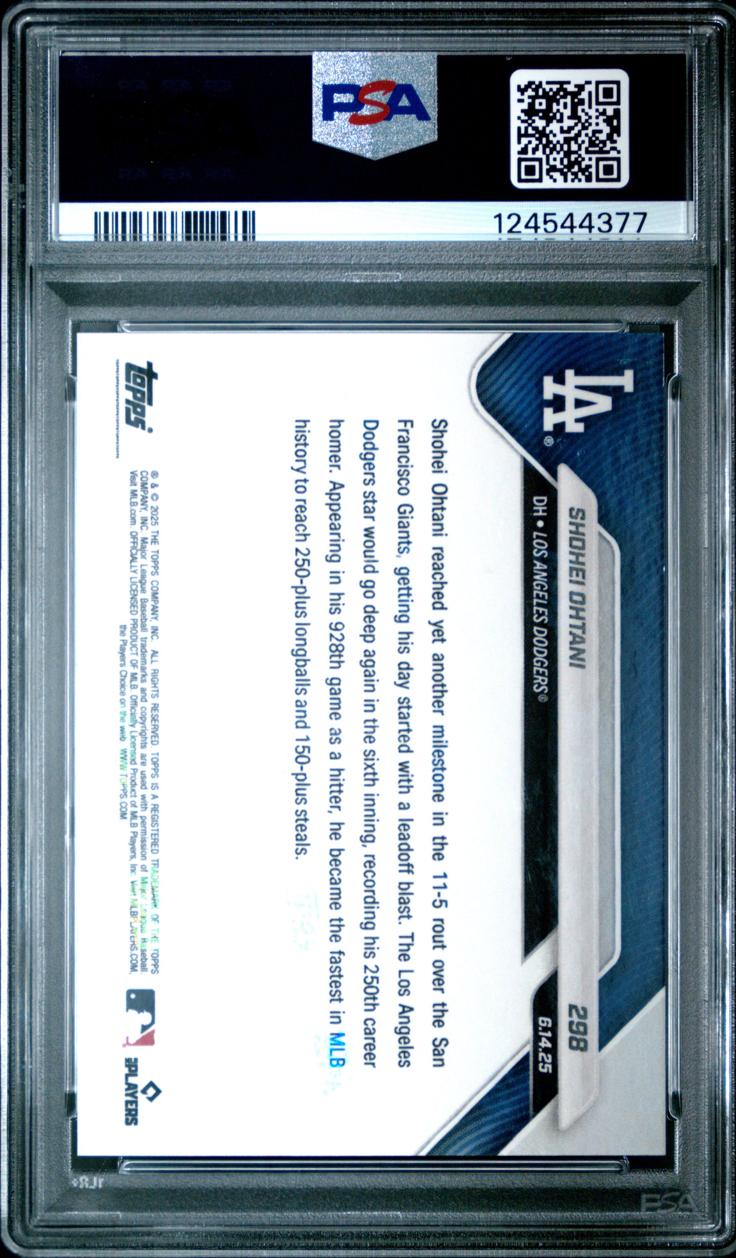 Graded 2025 Topps Now Shohei Ohtani #298 Gold Foil /50 Baseball Card PSA 9 Mint