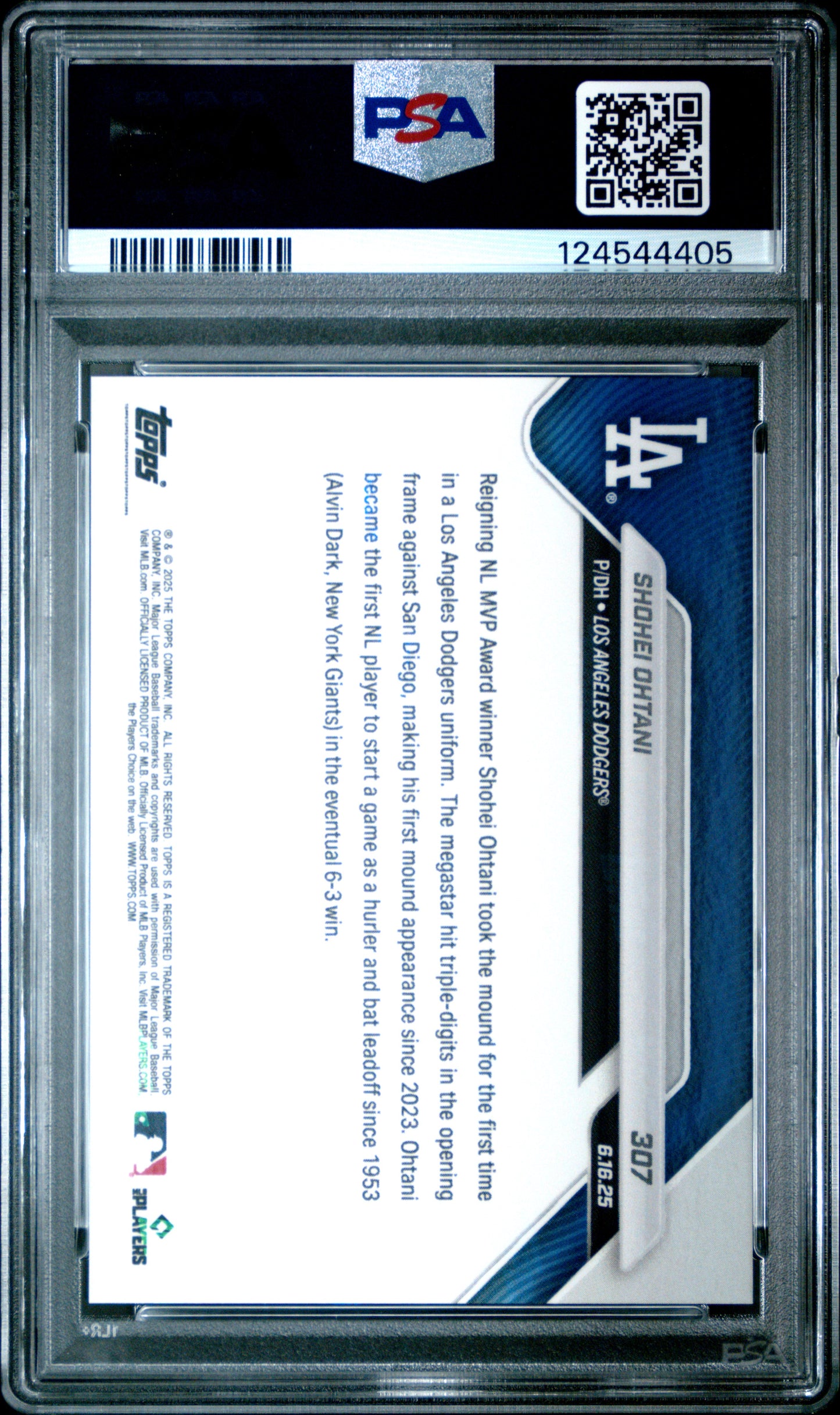 Graded 2025 Topps Now Shohei Ohtani #307 Two Way Phenom Makes Dodgers Pitching Debut Baseball Card PSA 10 Gem Mint