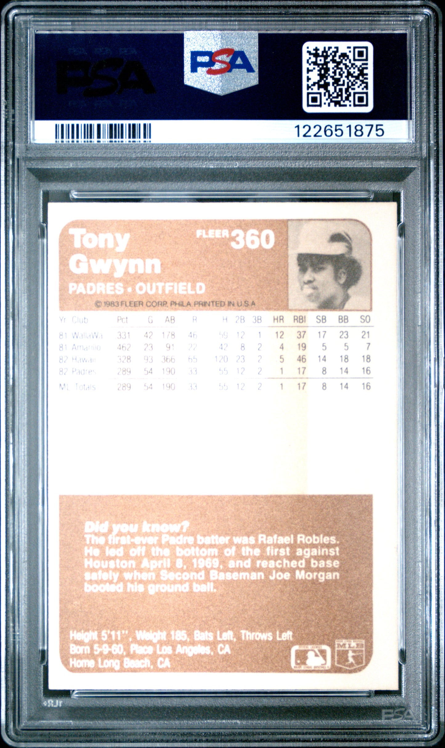Graded 1983 Fleer Tony Gwynn #360 Rookie RC Baseball Card PSA 7 Near Mint