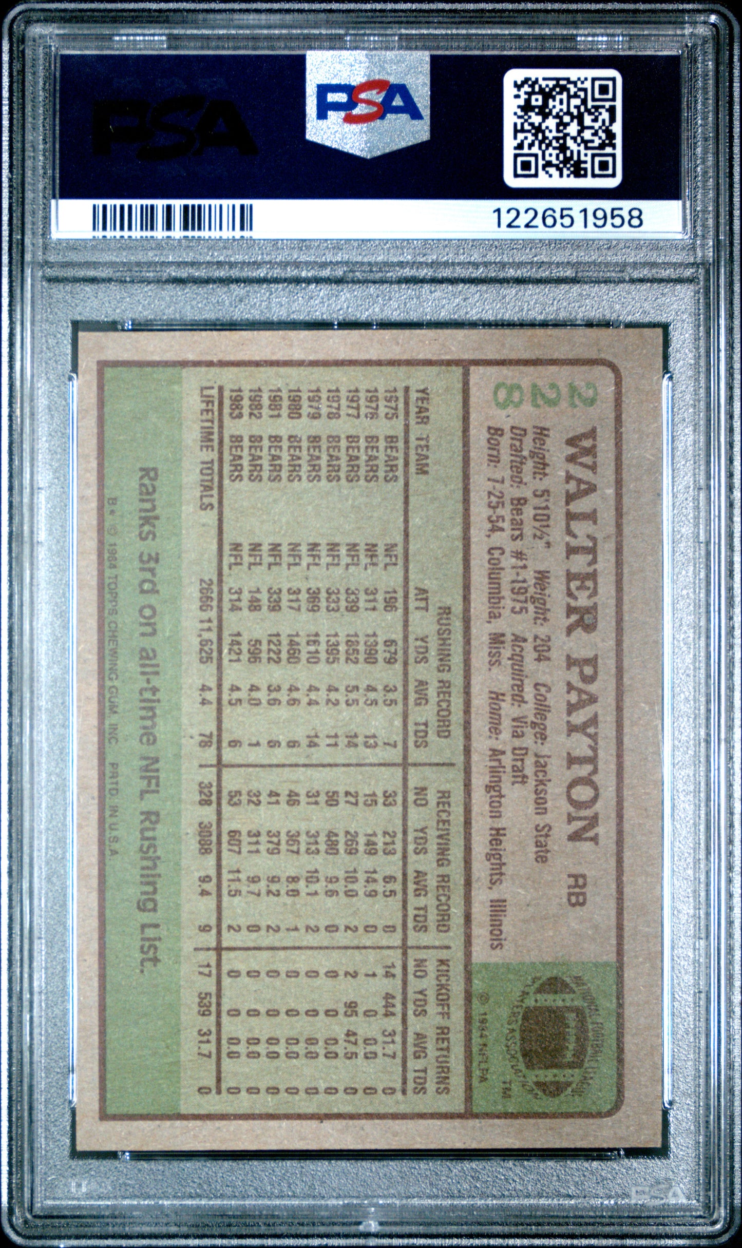 Graded 1984 Topps Walter Payton #228 Football Card PSA 6 Excellent