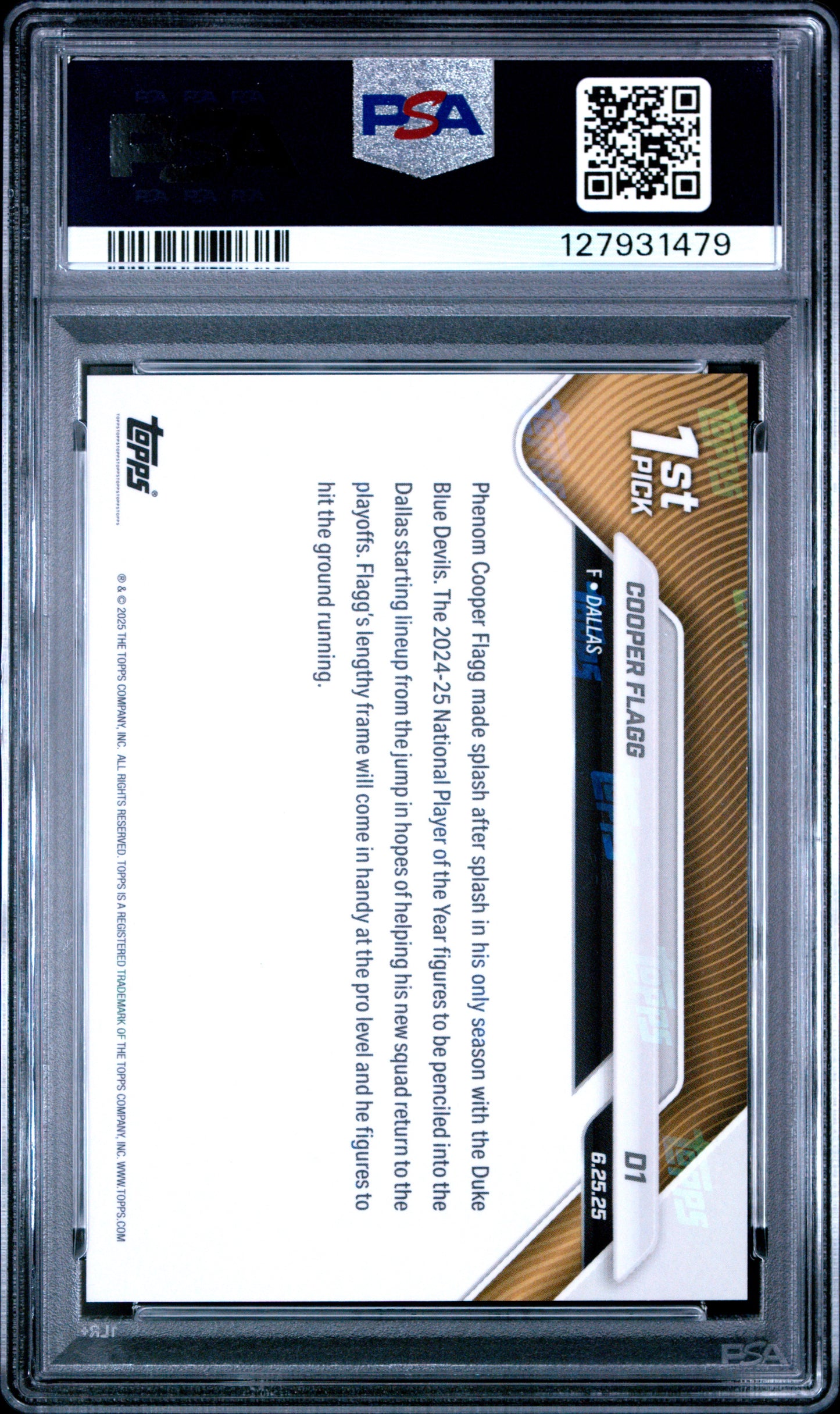 Graded 2025 Topps Now Cooper Flagg #D1 Draft Rookie RC Basketball Card PSA 8 Near Mint