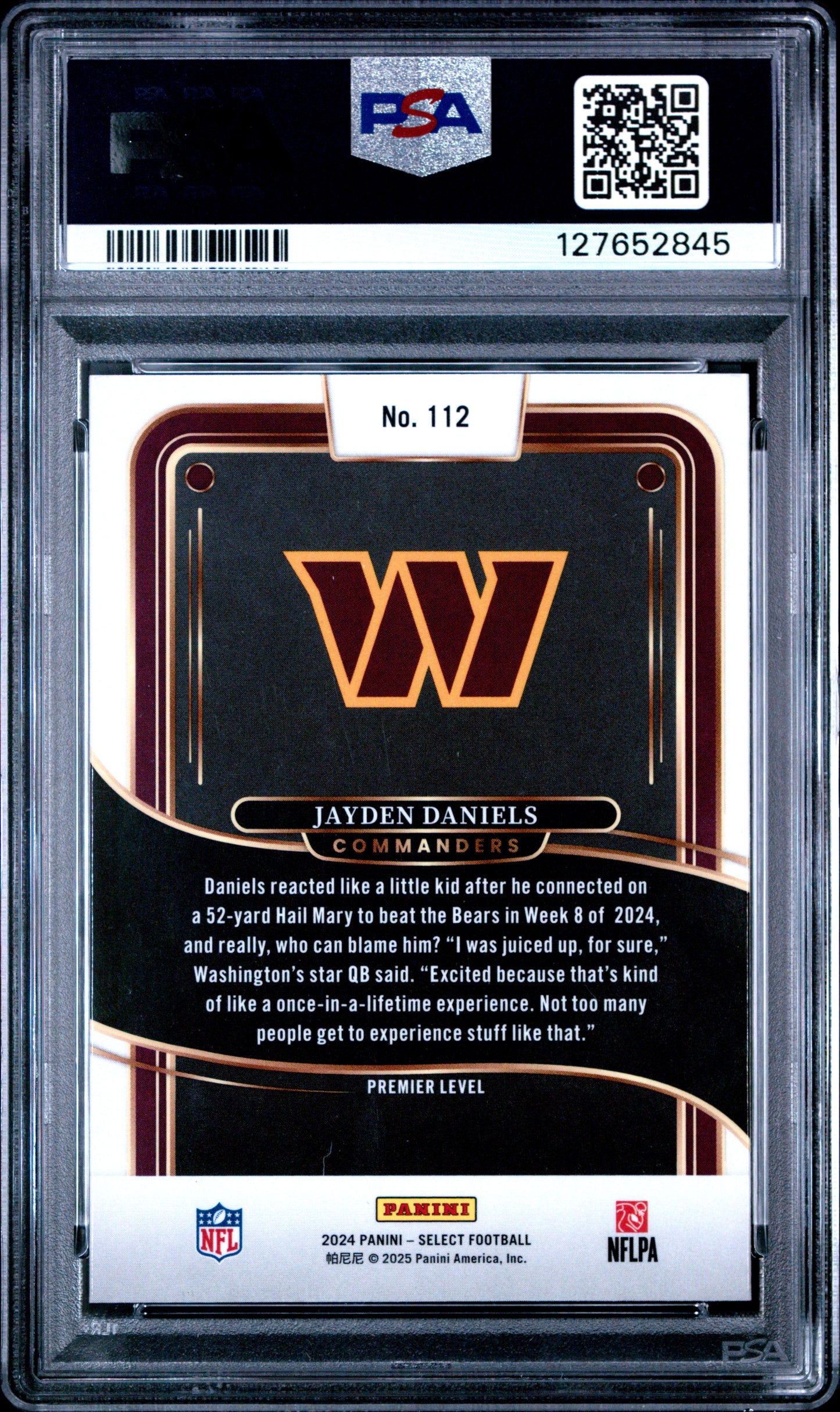 Graded 2024 Panini Select Jayden Daniels #112 Rookie RC Football Card PSA 10 Gem Mint