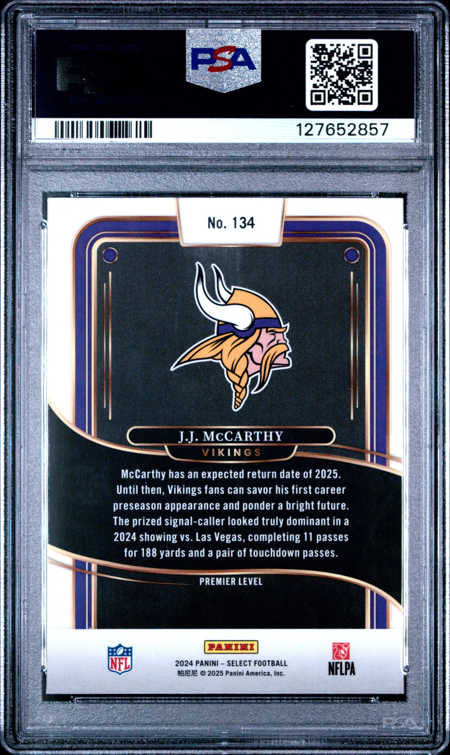 Graded 2024 Panini Select JJ McCarthy #134 Rookie RC Football Card PSA 8 Near Mint