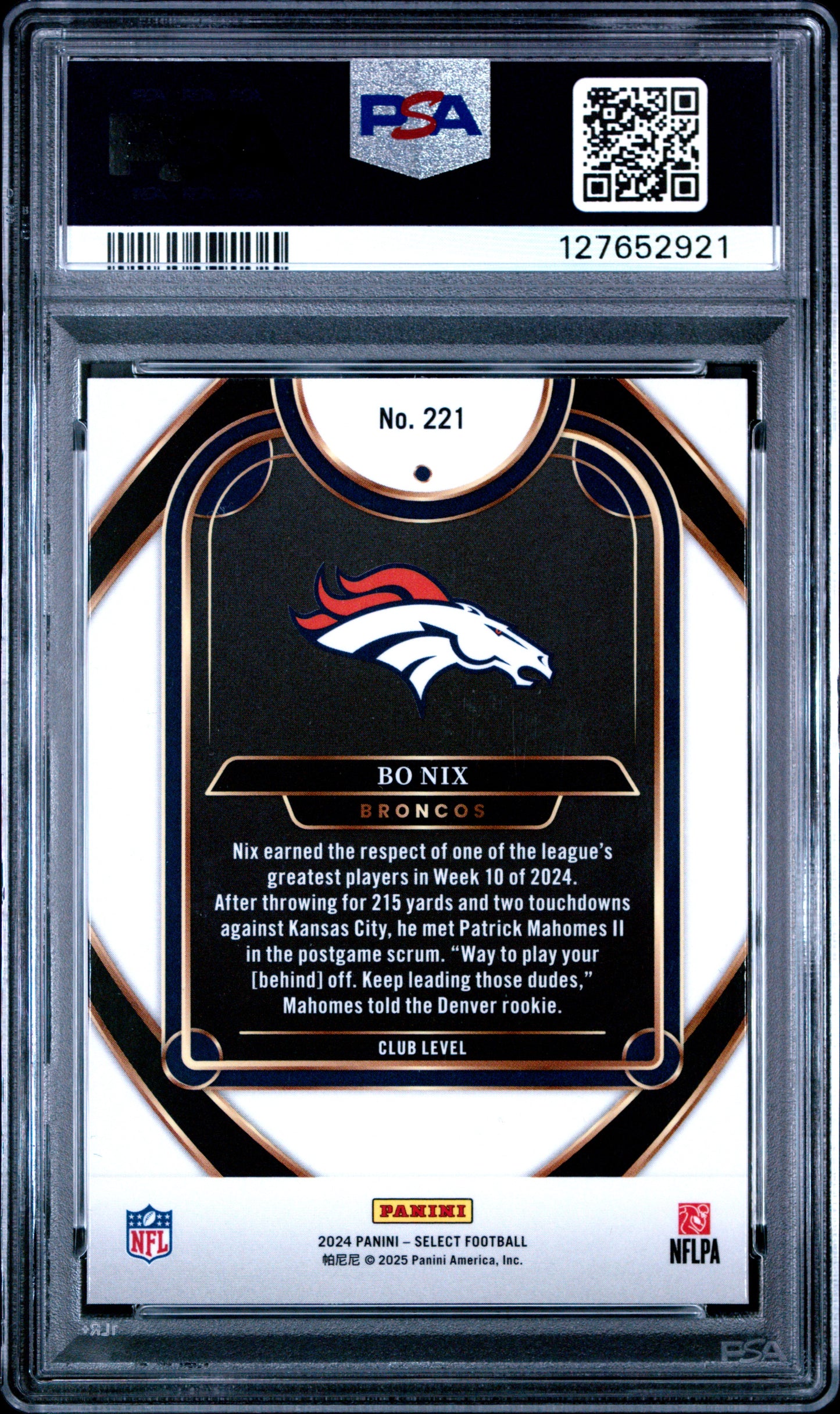 Graded 2024 Panini Select Bo Nix #221 Rookie RC Football Card PSA 10 Gem Mint