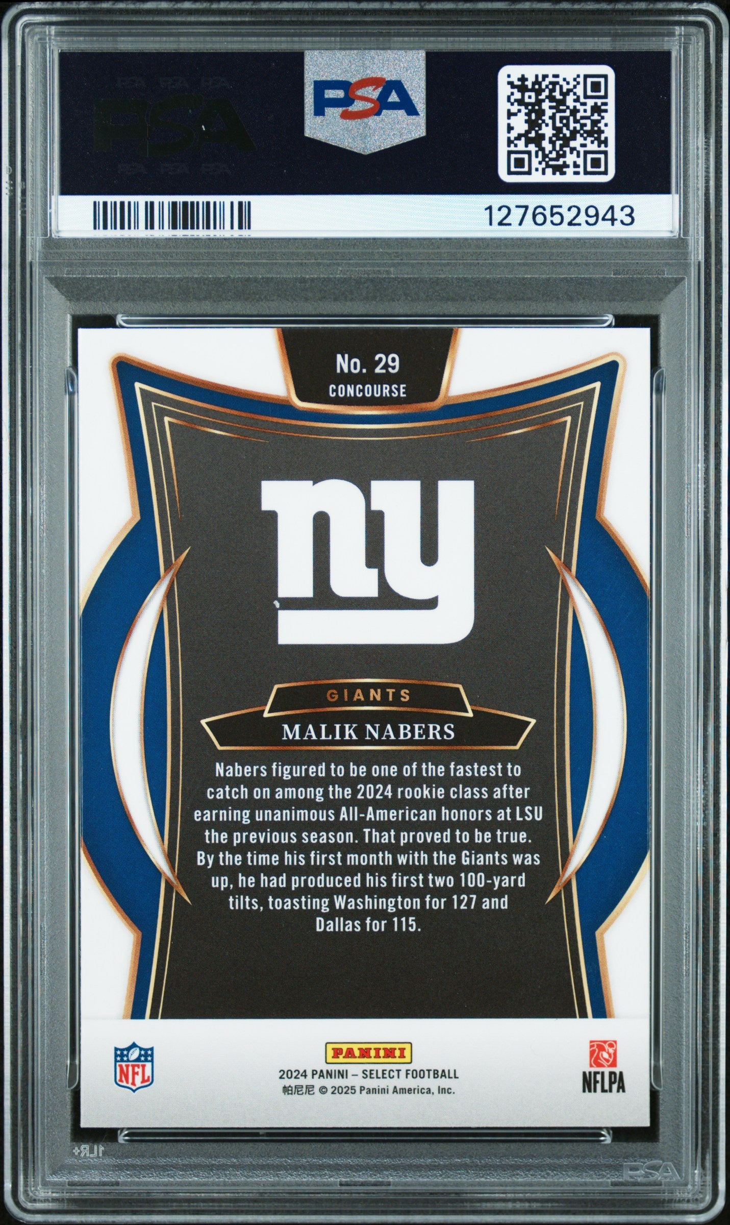 Graded 2024 Panini Select Malik Nabers #29 Rookie RC Football Card PSA 9 Mint
