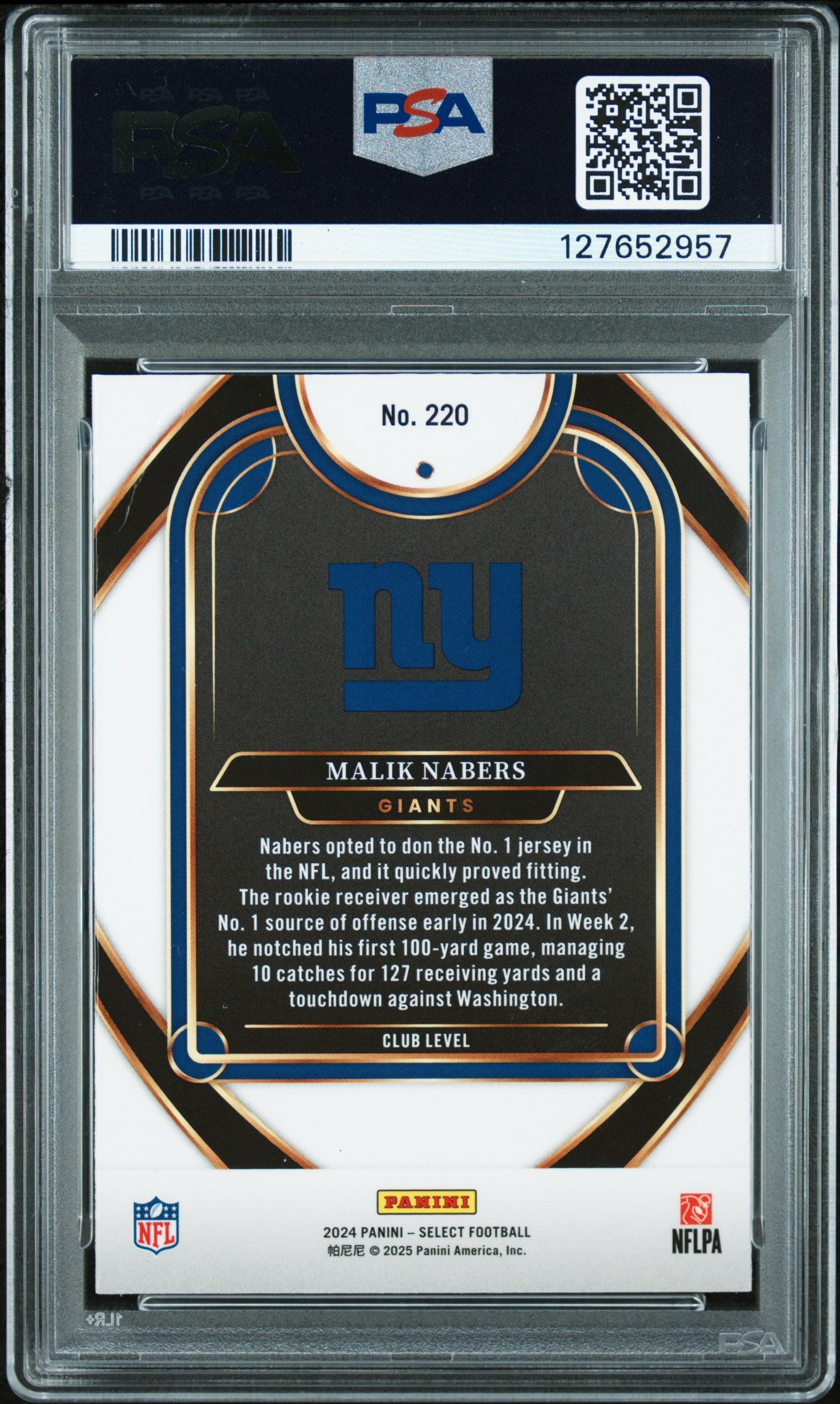Graded 2024 Panini Select Malik Nabers #220 Rookie RC Football Card PSA 5 Excellent