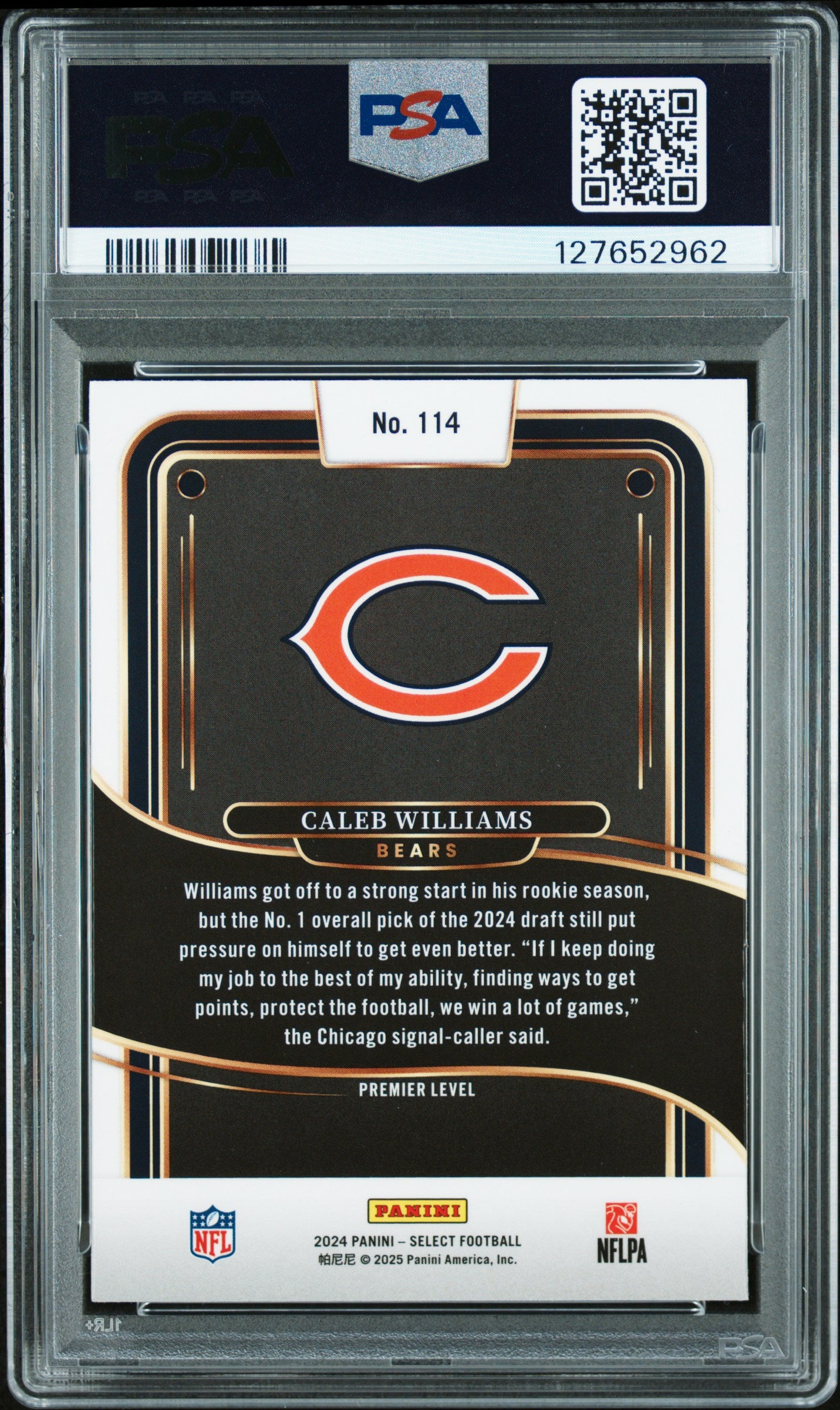 Graded 2024 Panini Select Caleb Williams #114 Rookie RC Football Card PSA 8 Near Mint
