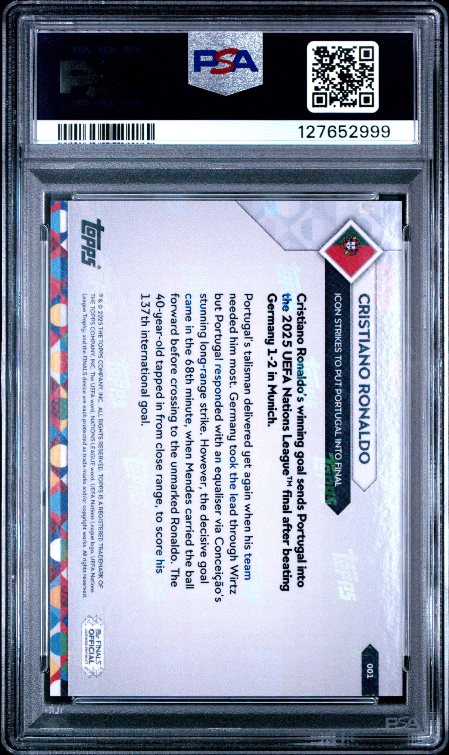 Graded 2025 Topps Now UEFA Nations League Cristiano Ronaldo #1 Soccer Card PSA 10 Gem Mint